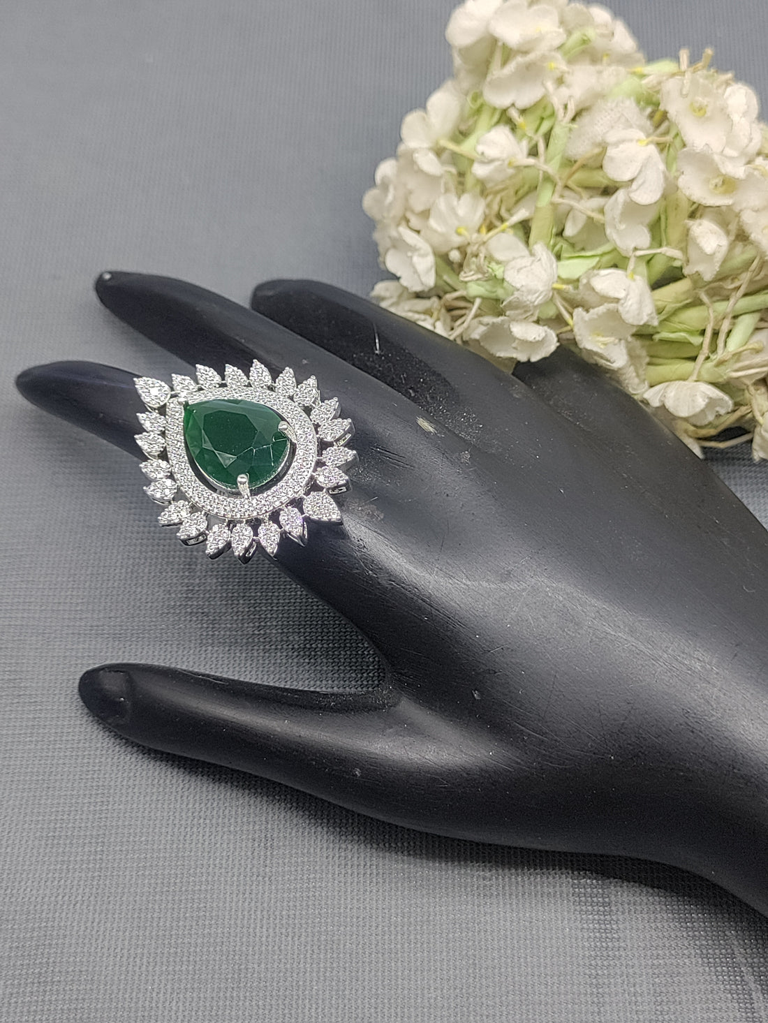 Rodium American Diamond Finger Ring Sku-5964 rchiecreation
