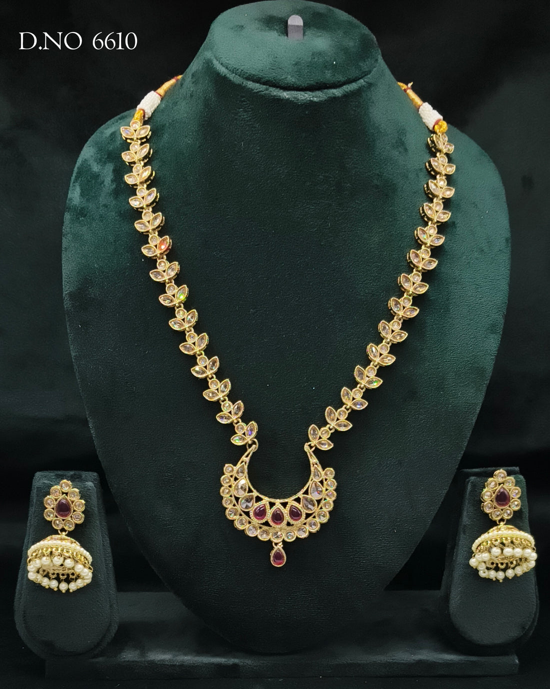 Polki Mehandi long Necklace Set Sku 6610 B2