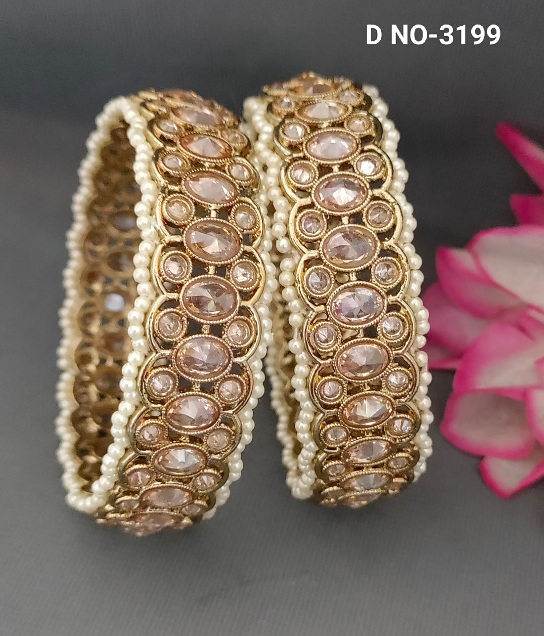 Mehandi Polki Bangles Sku-3199