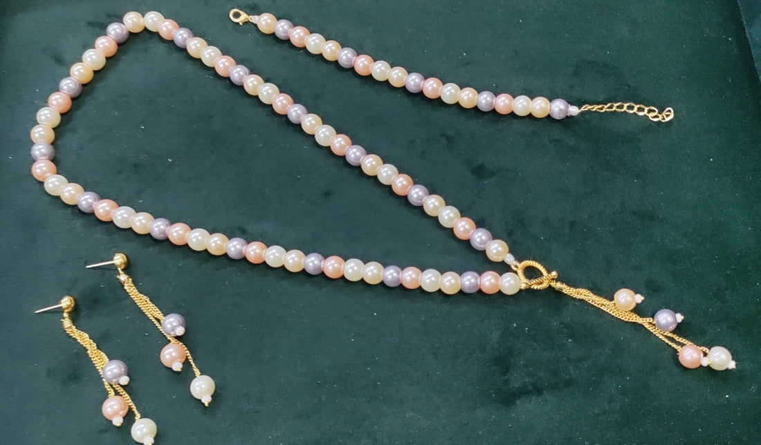 Golden Pearl Mala+Breaslate Necklace Set SKU-AN 385