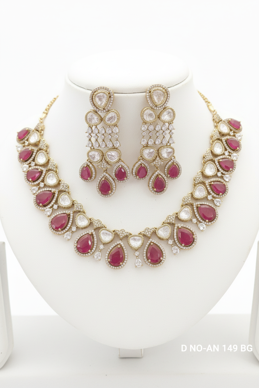 Mehandi Moissanite Kundan Necklace Set Sku AN 149 BG /D-4