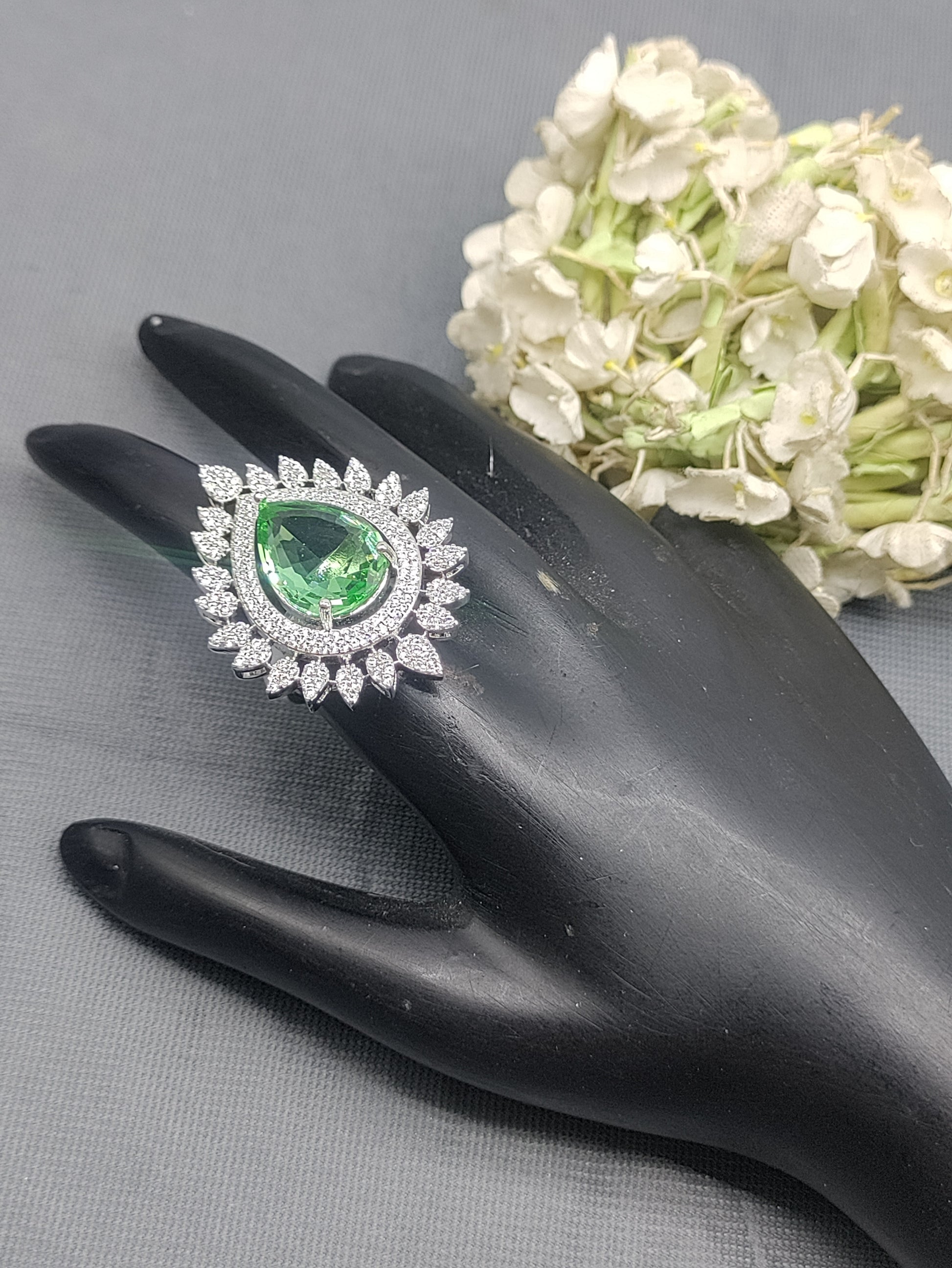 Rodium American Diamond Finger Ring Sku-5964 rchiecreation