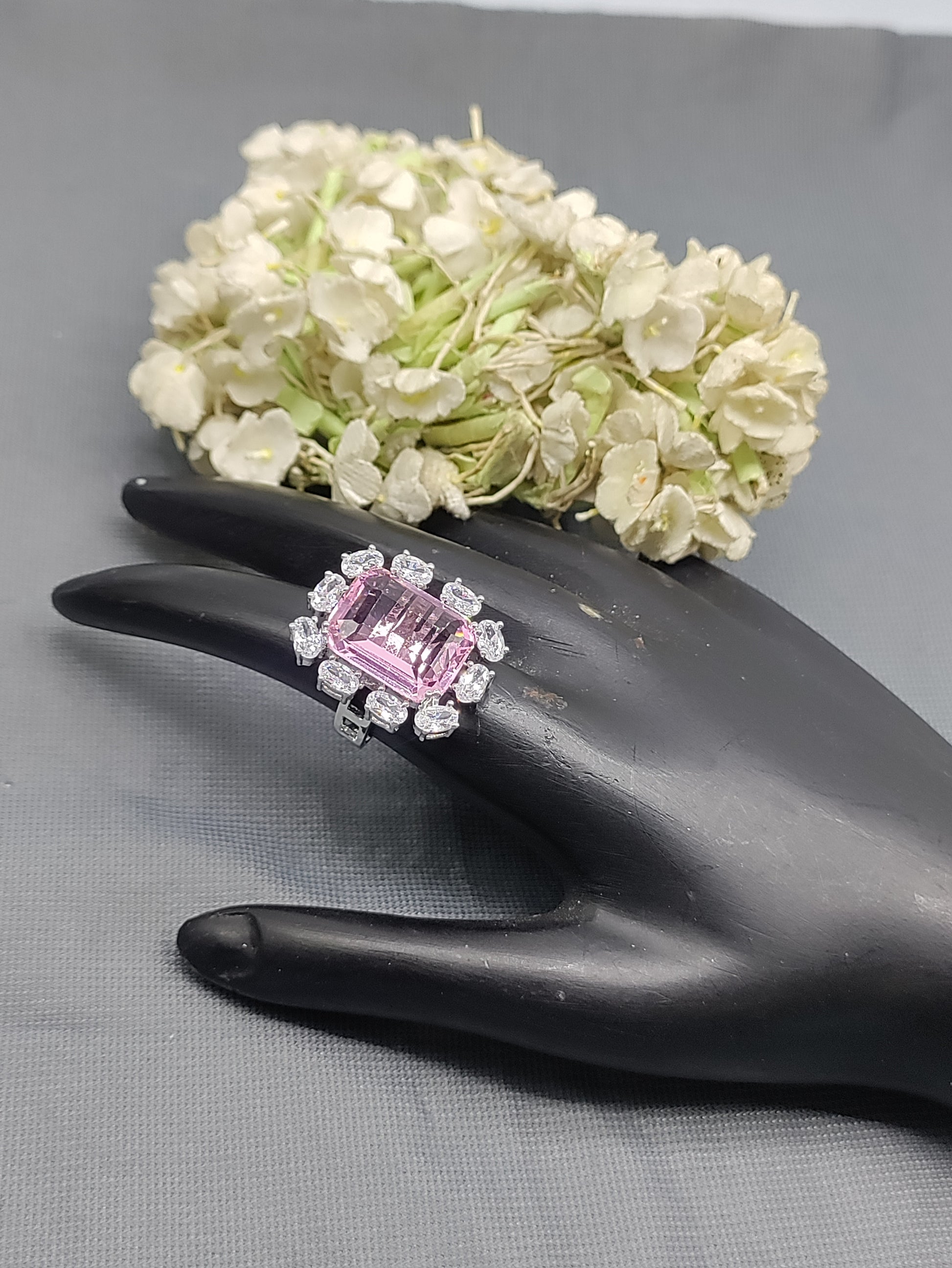 Rodium American Diamond Finger Ring Sku-5963 rchiecreation