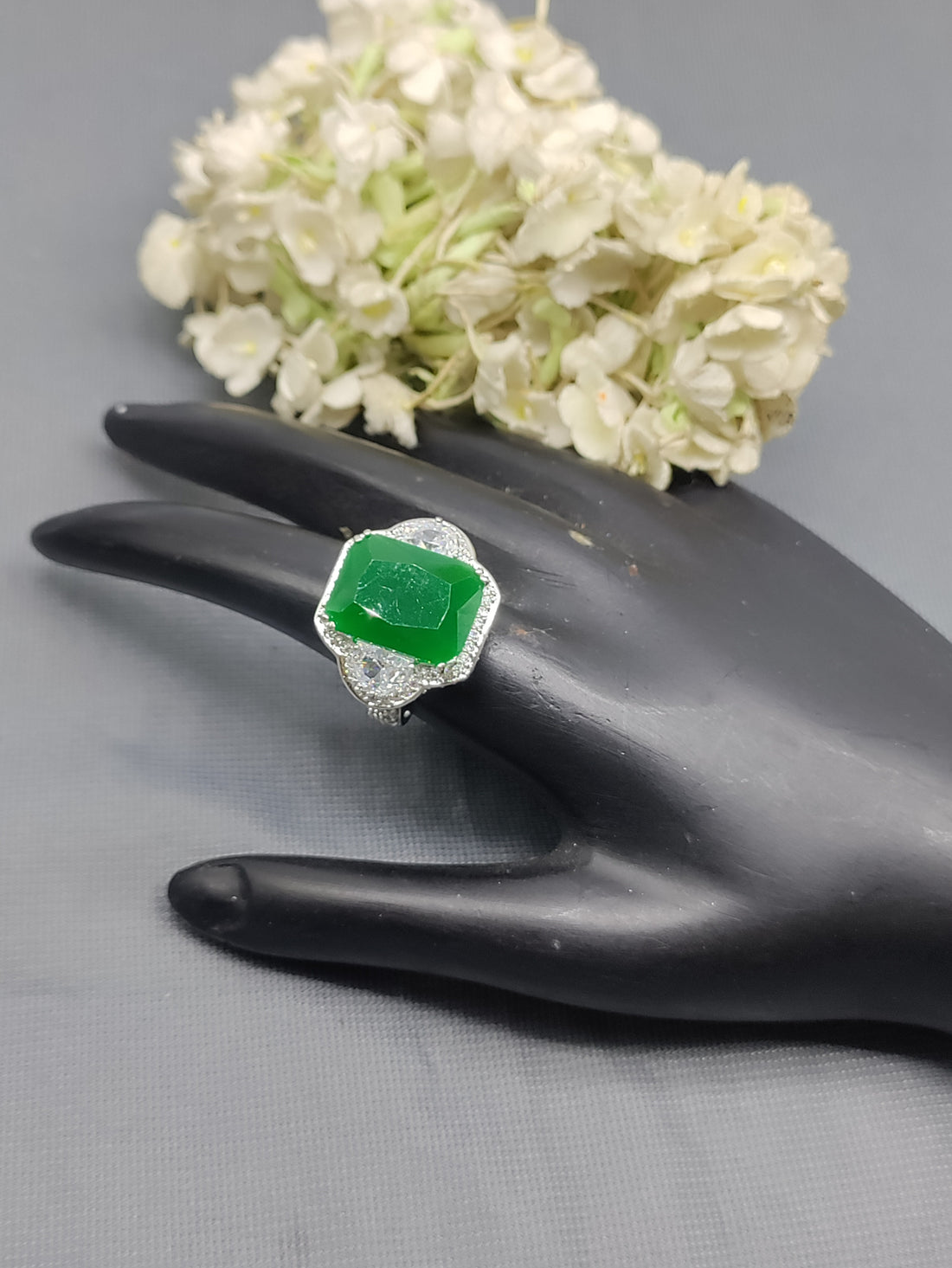 Rodium American Diamond Finger Ring Sku-5966 rchiecreation