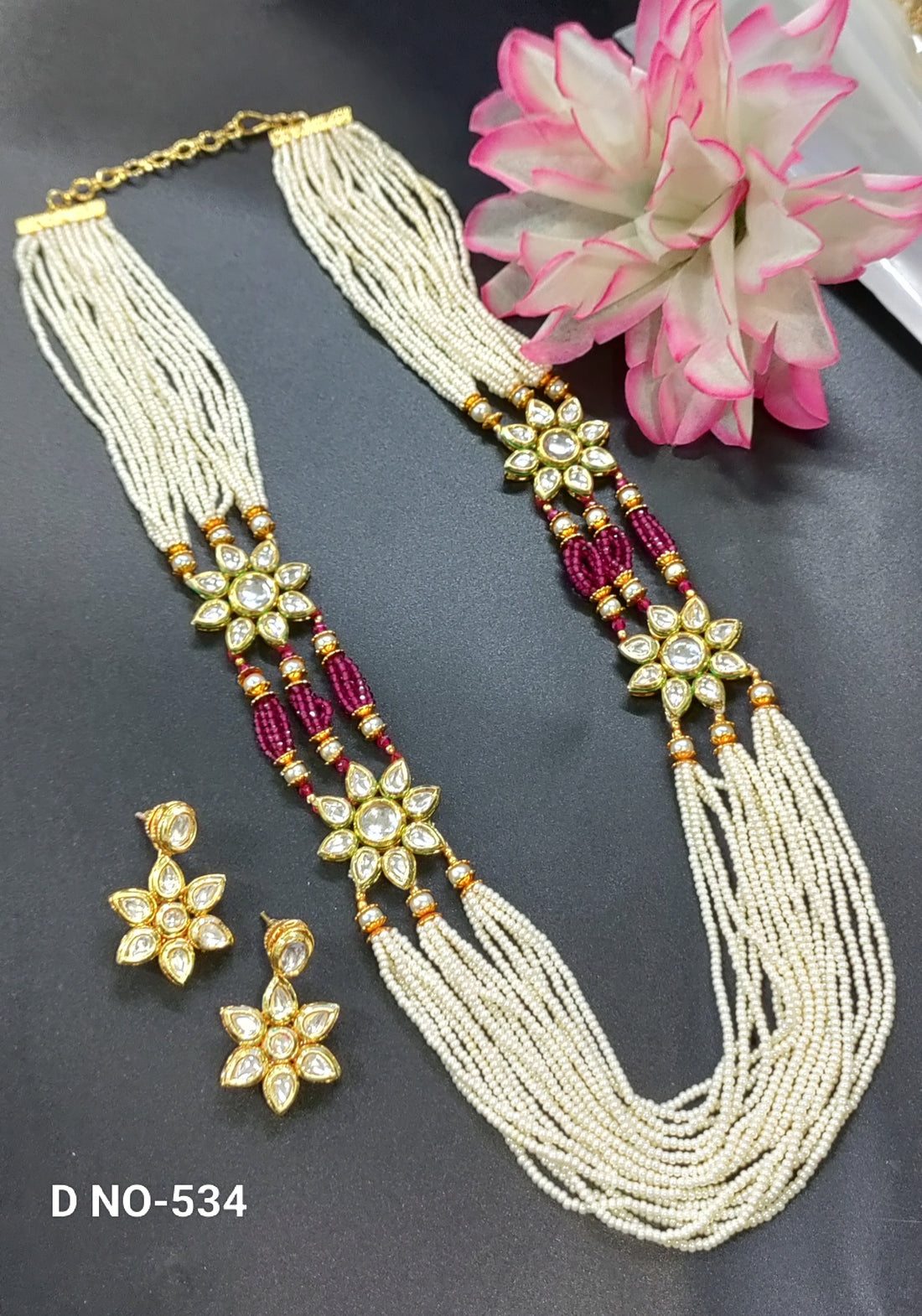 Golden Kundan Long Necklace Sku -534  H-2 sale