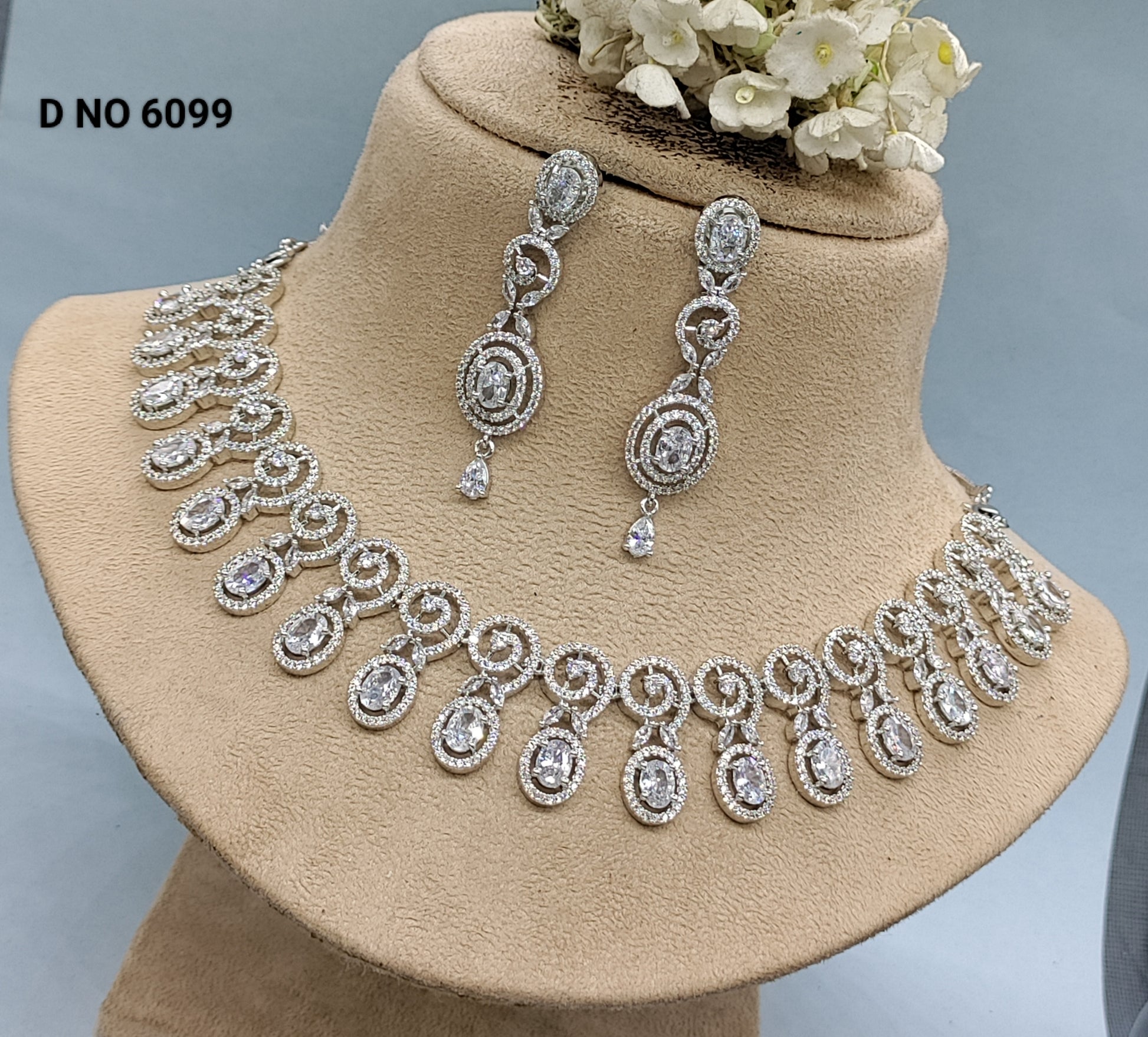 American Diamond Necklace Rodium Sku-6099 C3 rchiecreation
