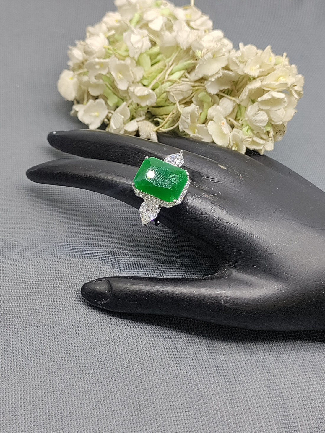 Rodium American Diamond Finger Ring Sku-5962 rchiecreation