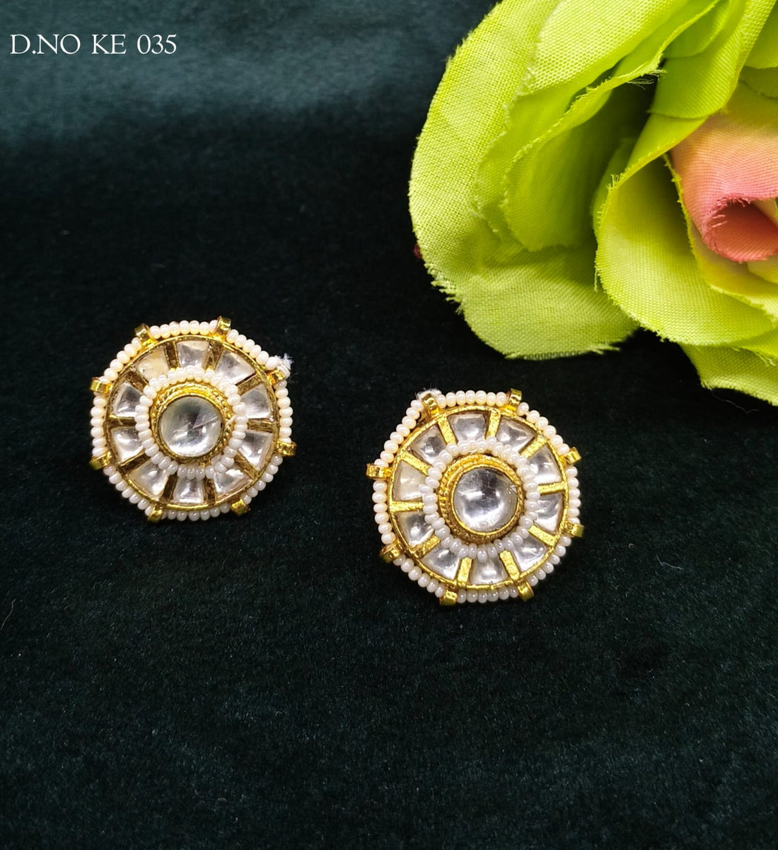 Golden Kundan Tops & Stud Earrings Sku KE 035 TM