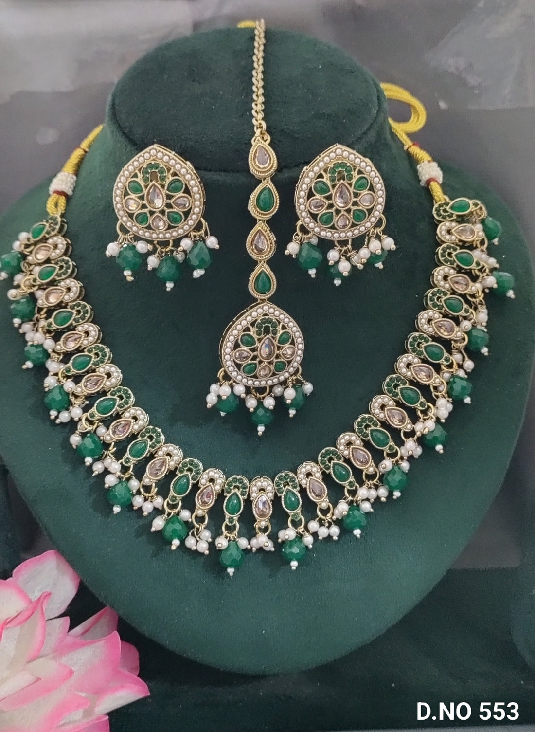 Mehandi Polki Necklace Set Sku 553/B-5
