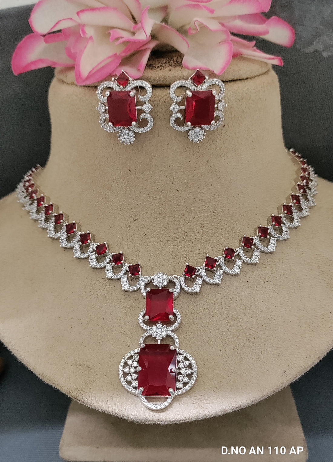 Cz Ad Rodium Necklace Set Sku AN 110 SR /C-3