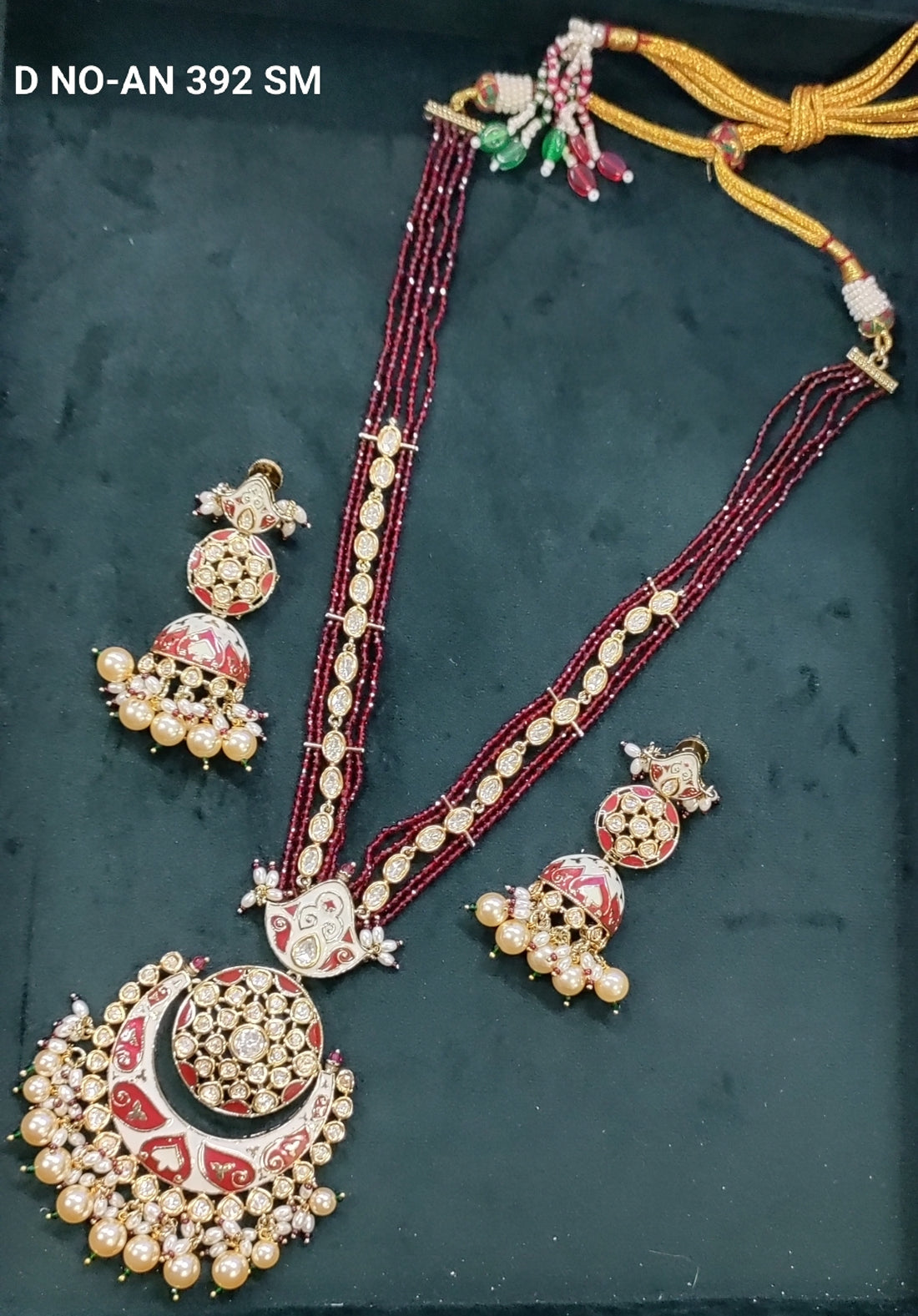 Moissanite Long Pearl Minakari Kundan Necklace SKU-AN 392 SM
