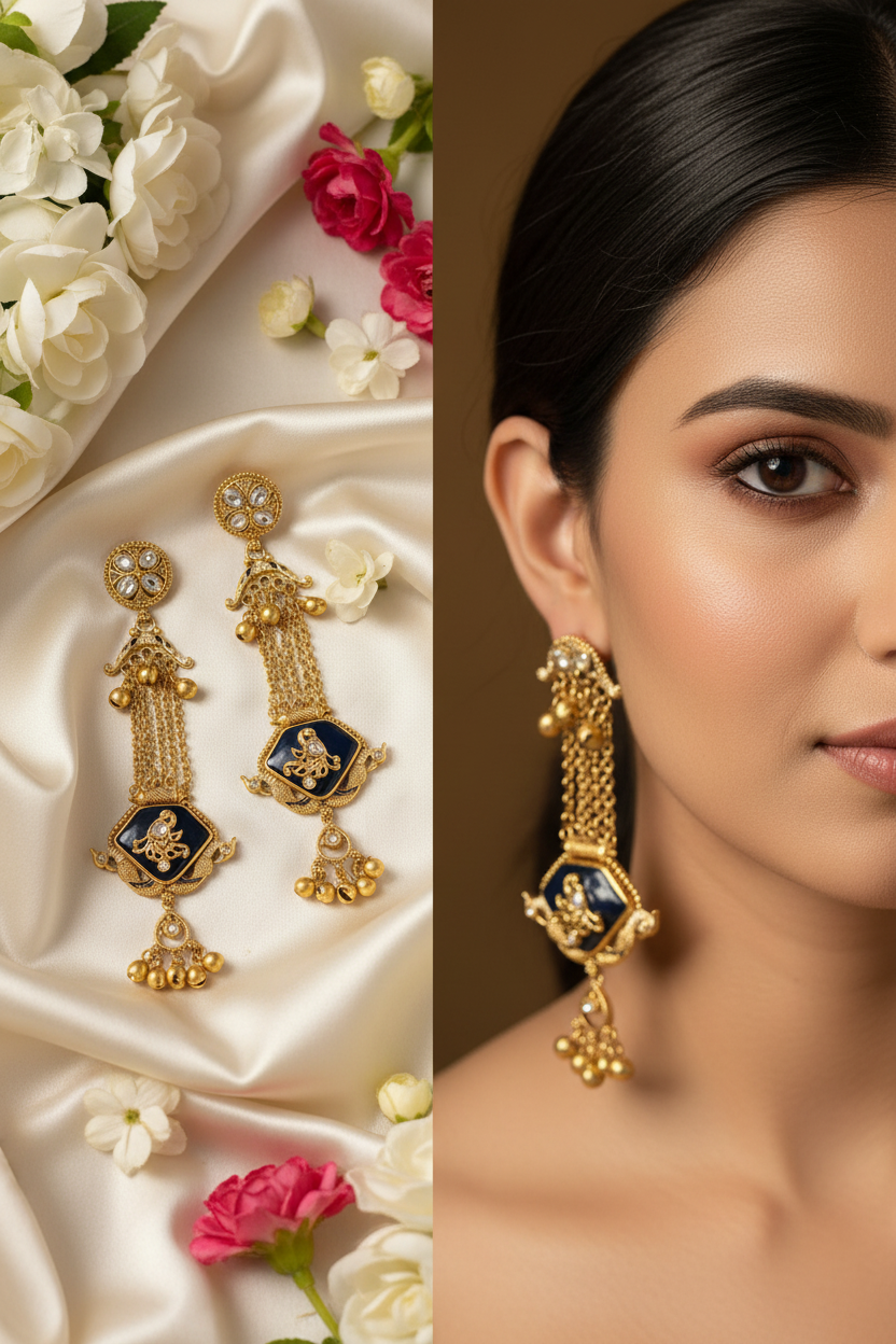 Kashmiri Golden Earrings Sku KN 5044 D3