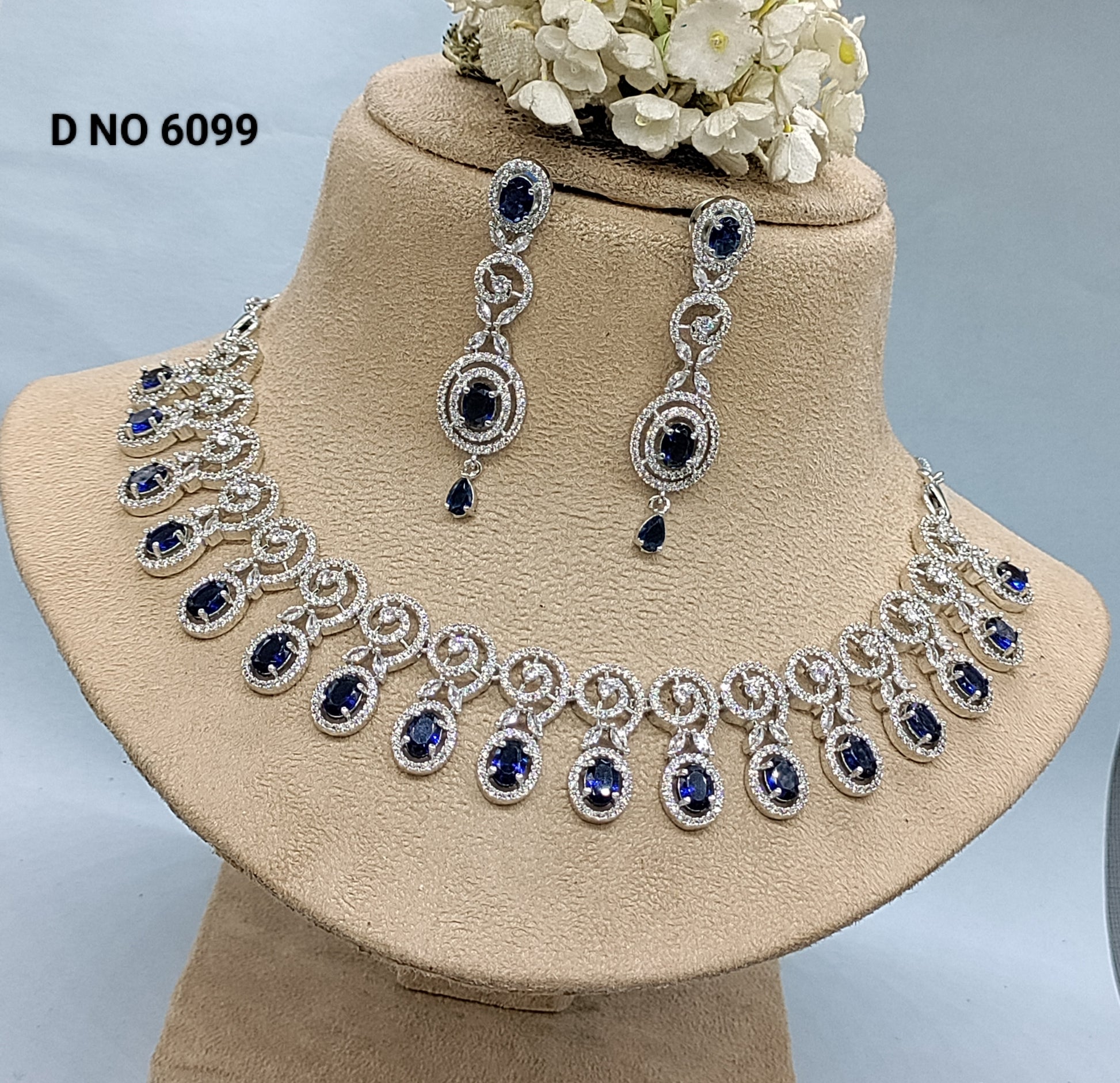 American Diamond Necklace Rodium Sku-6099 C3 rchiecreation