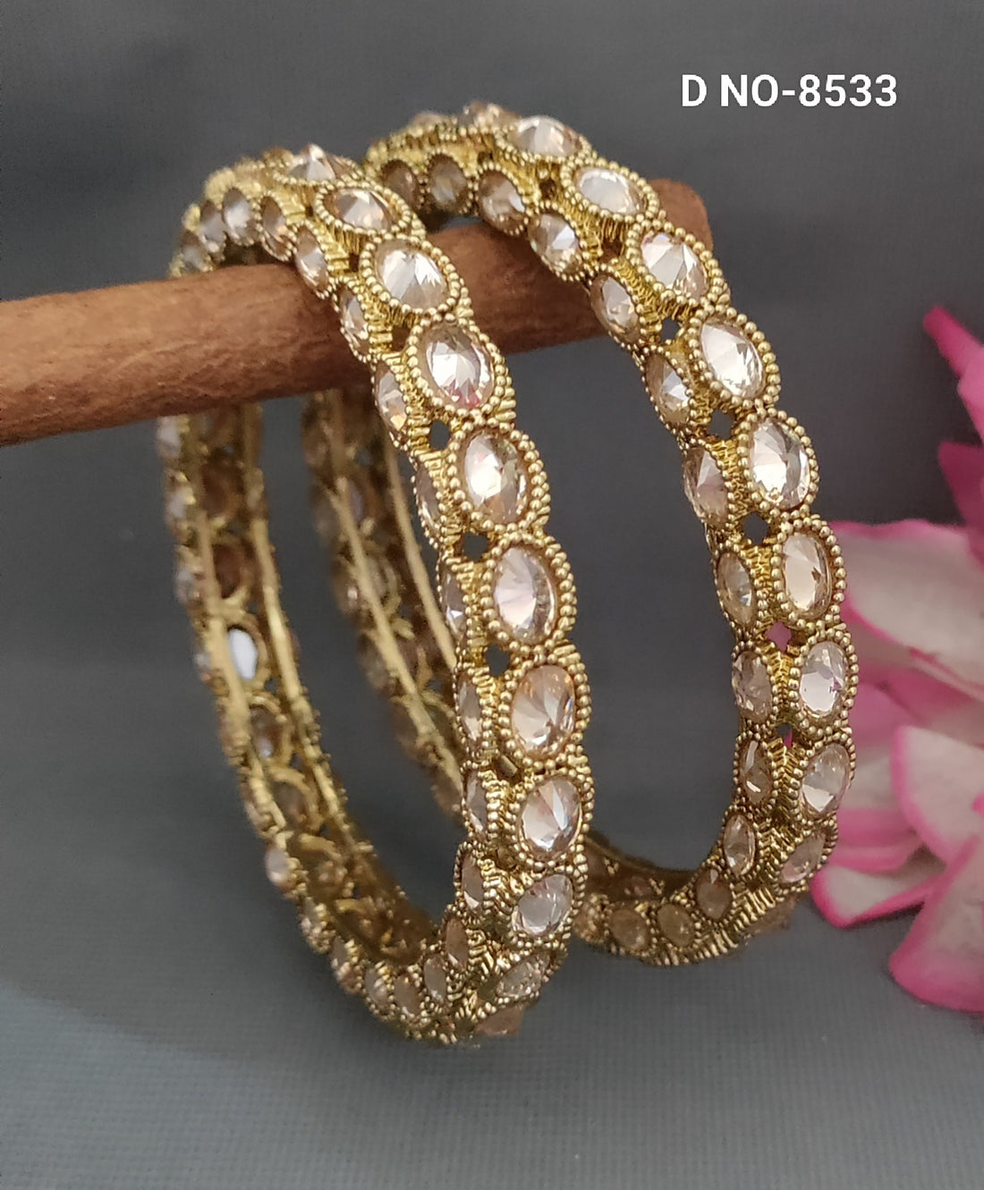 Mehandi Wholegold Polki Bangles SKU-8533
