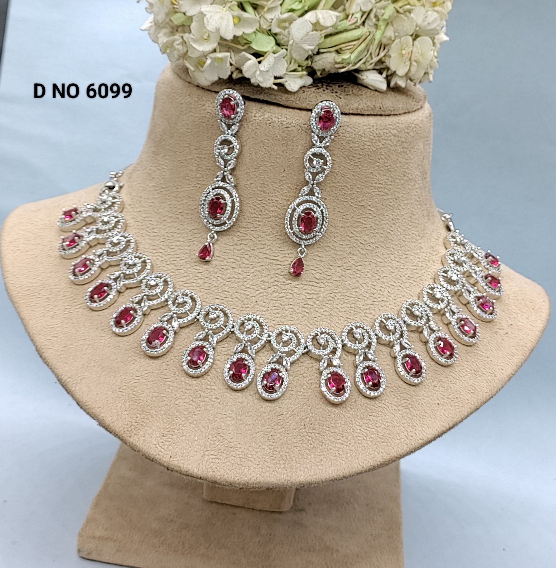 American Diamond Necklace Rodium Sku-6099 C3 rchiecreation