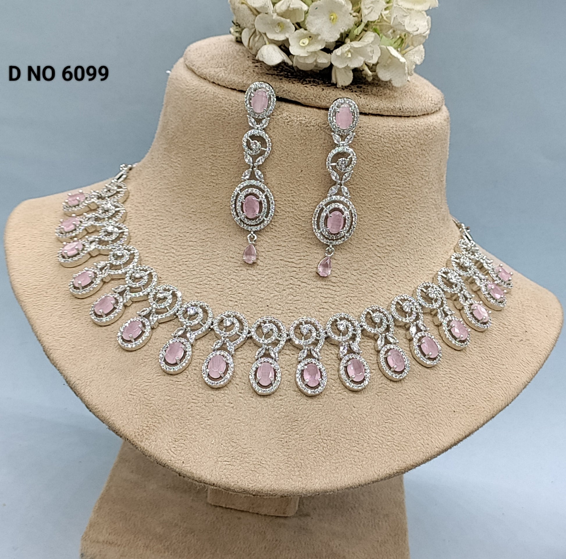 American Diamond Necklace Rodium Sku-6099 C3 rchiecreation