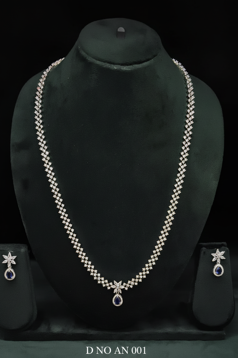 Cz Ad Rodium long Necklace Sku AN 001 AK C-6