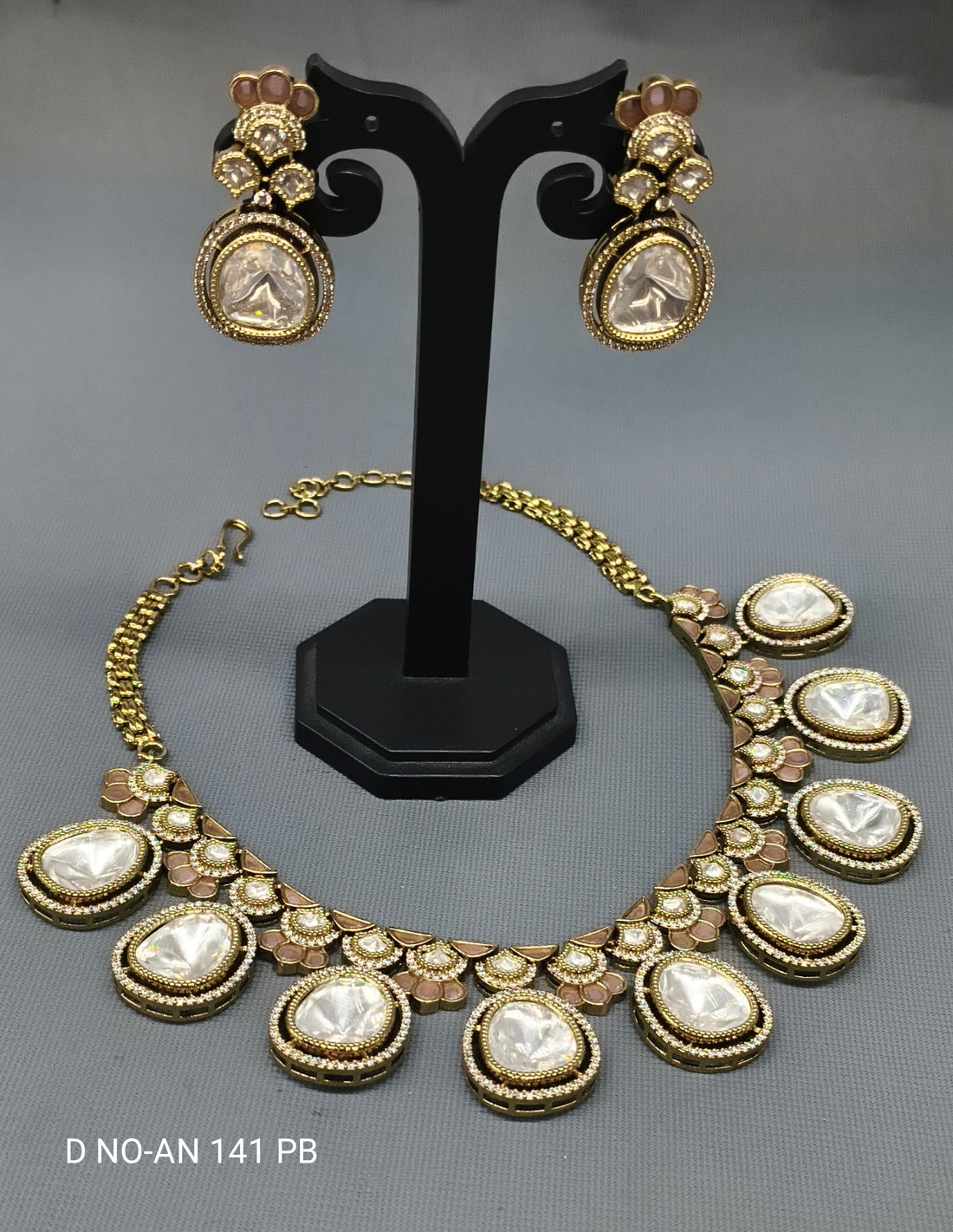 Mehandi Moissanite  Kundan Necklace Set Sku AN 141 PB/ D-4