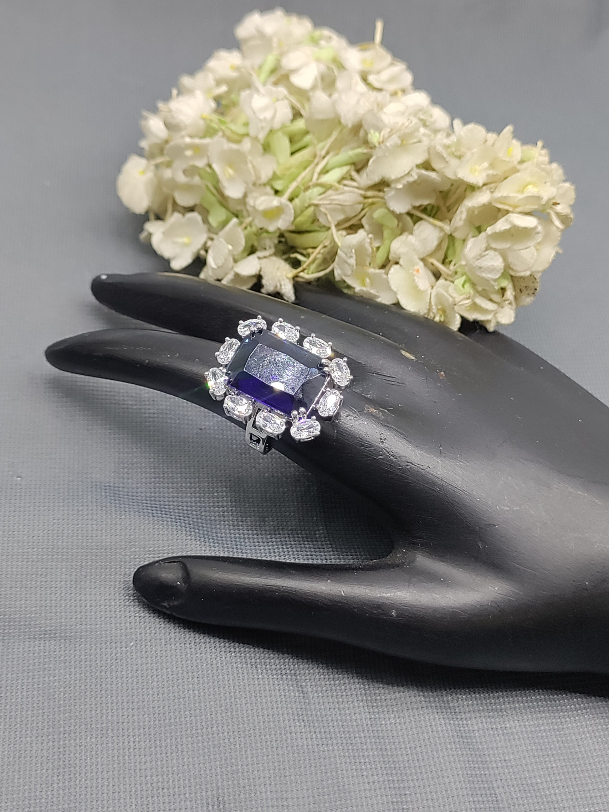 Rodium American Diamond Finger Ring Sku-5963 rchiecreation