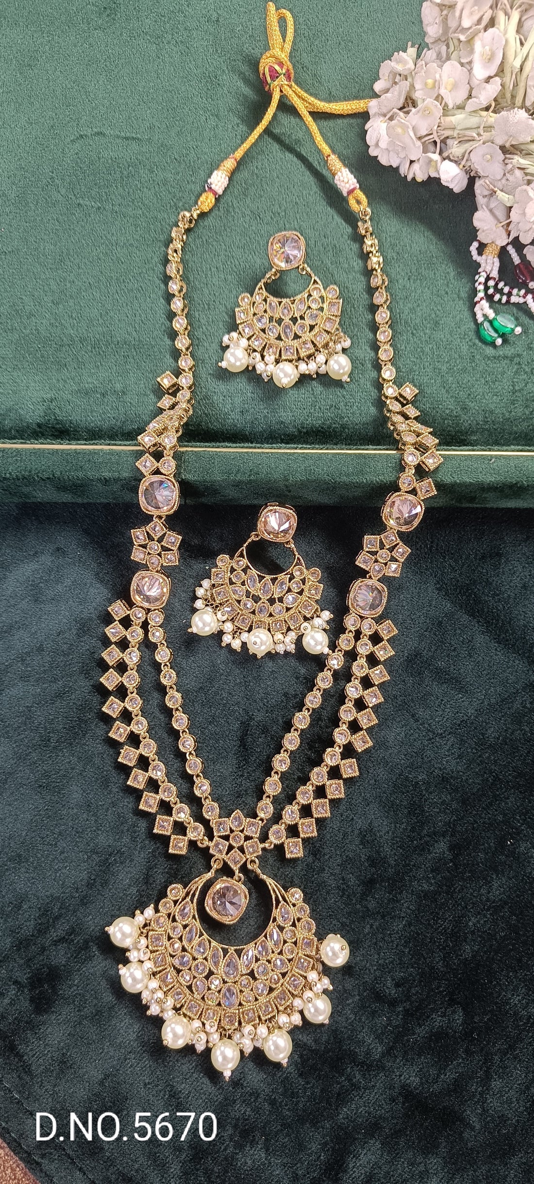 Polki Long Necklace Mehndi Set Sku- 5670 B3