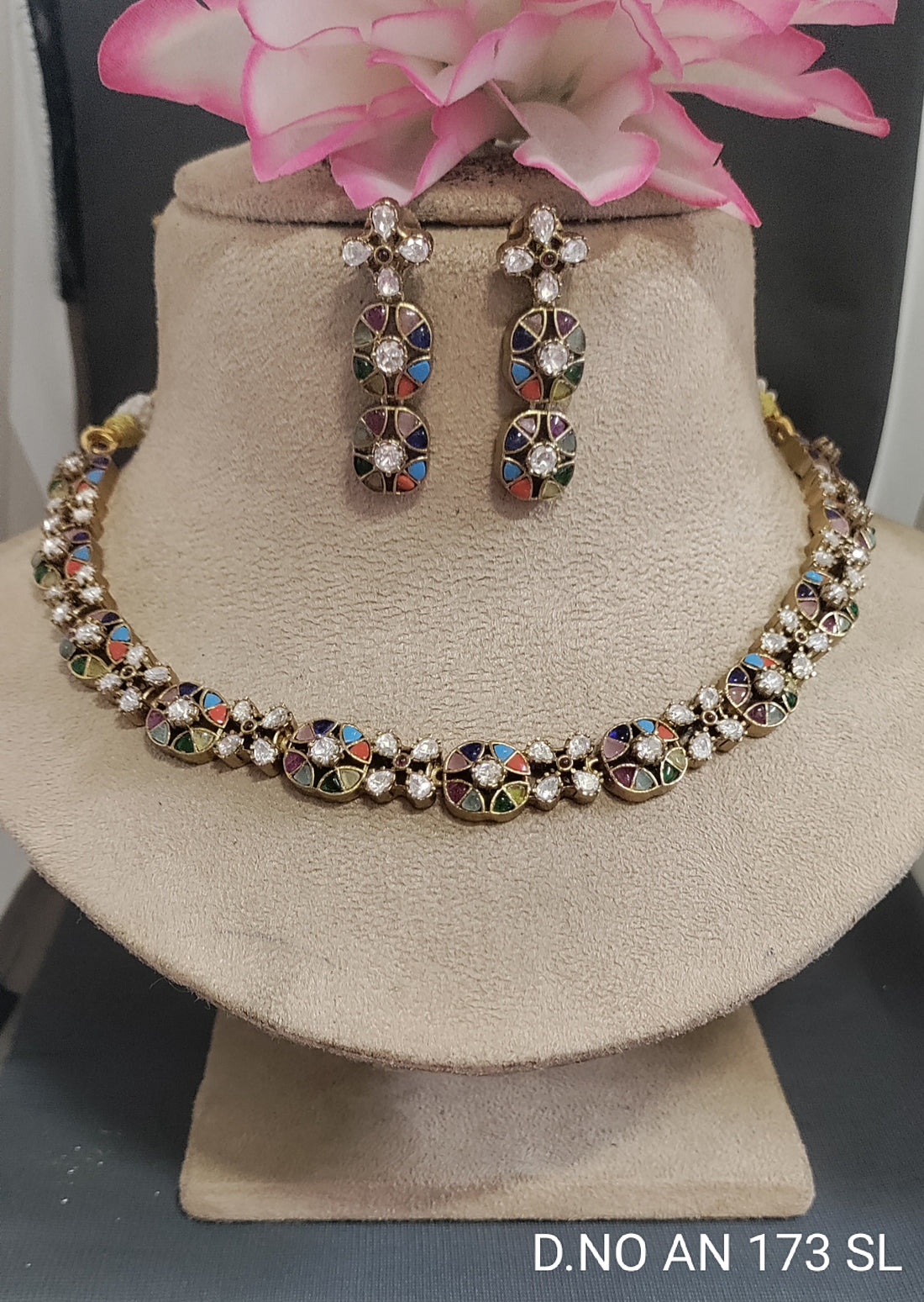Moissanite Mehandi Necklace Set Sku AN 173 SL/D-4