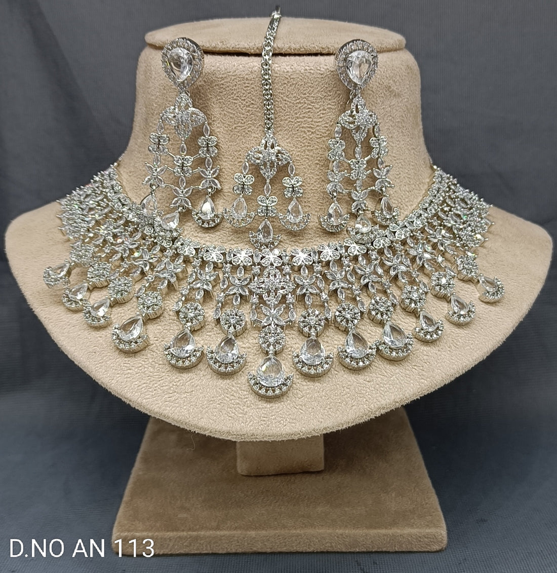 Cz Ad Rodium Necklace Set SKU AN 113 AR/C-7