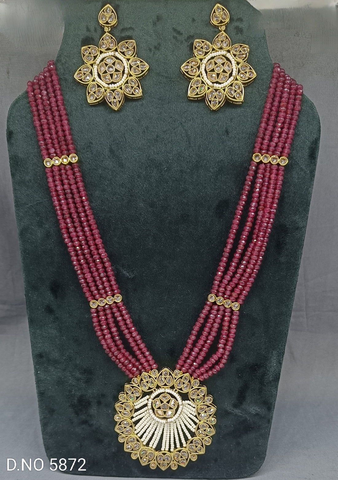 Polki Long Necklace Mehandi Set Sku -5872 B3