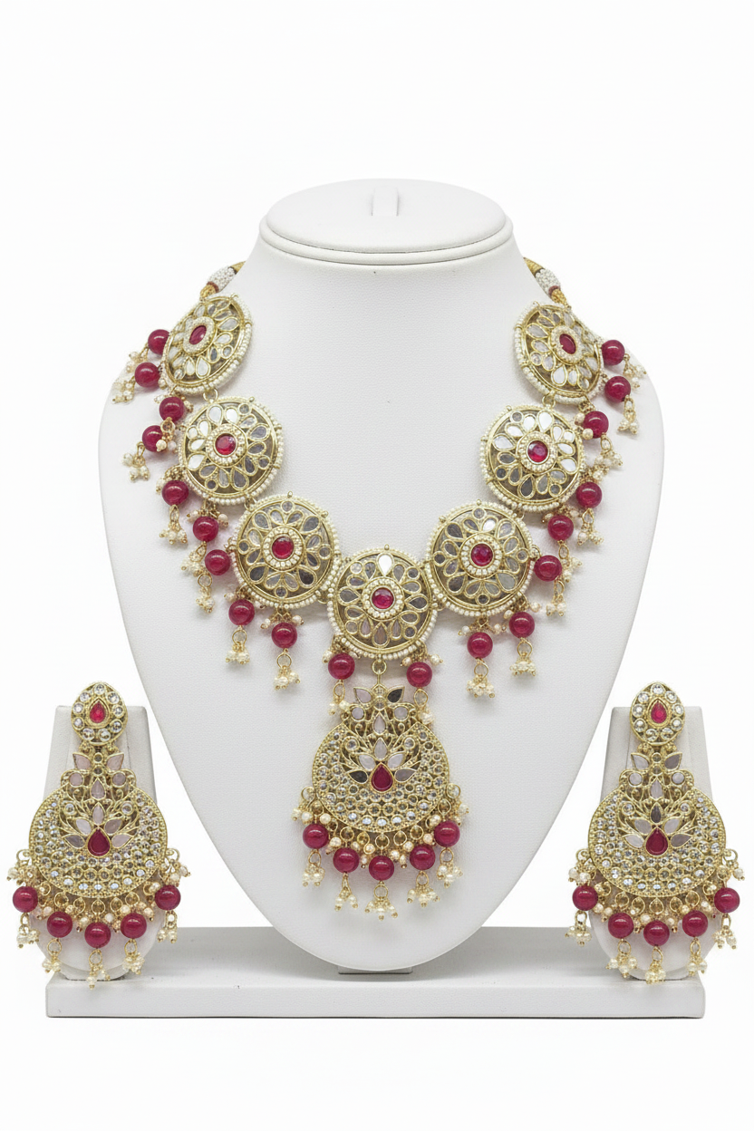Mirror Kundan Necklace Set Sku-5526 D4 sale