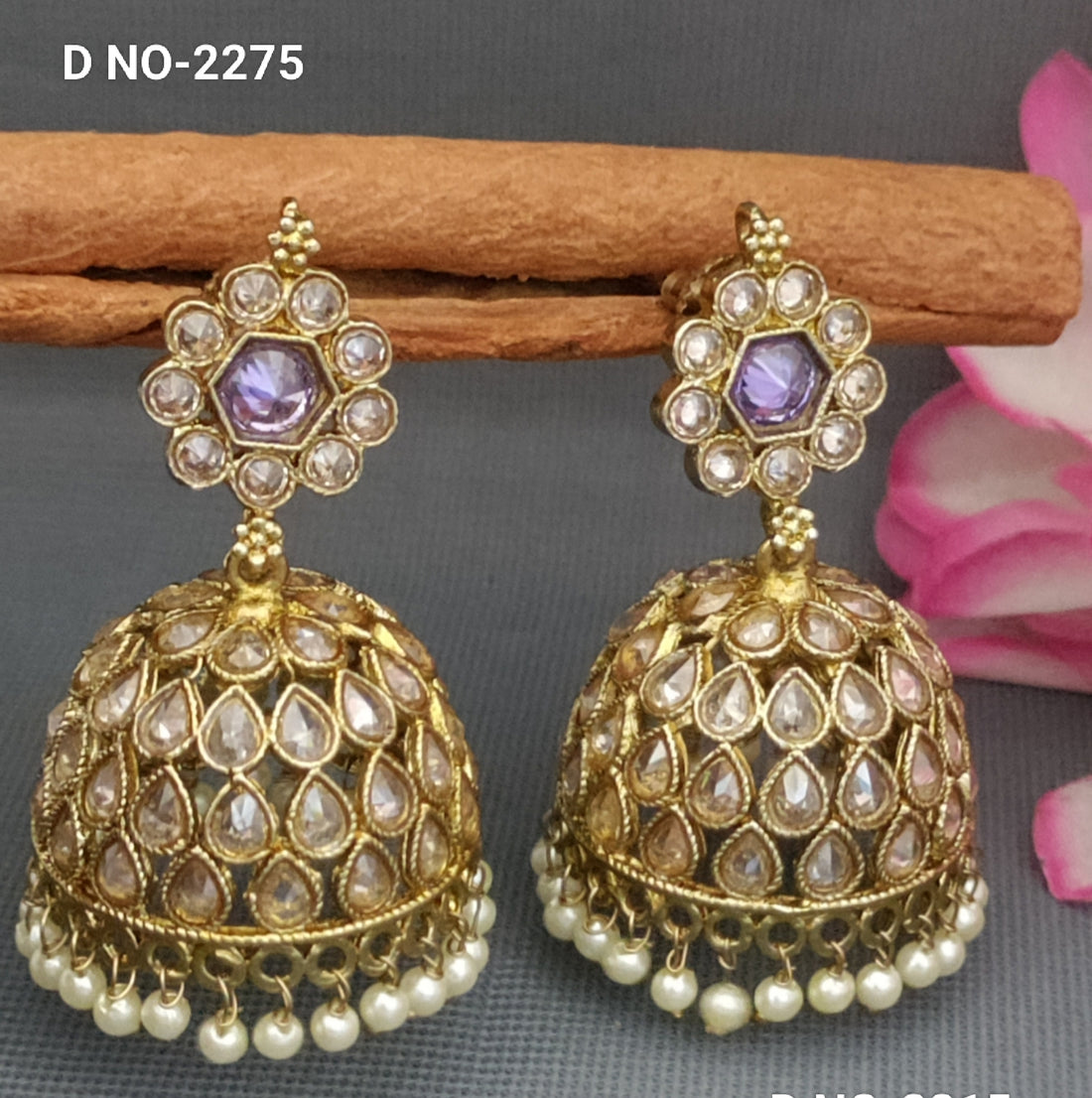 Mehandi Polki Zhumki Earing SKU-2275 A-7