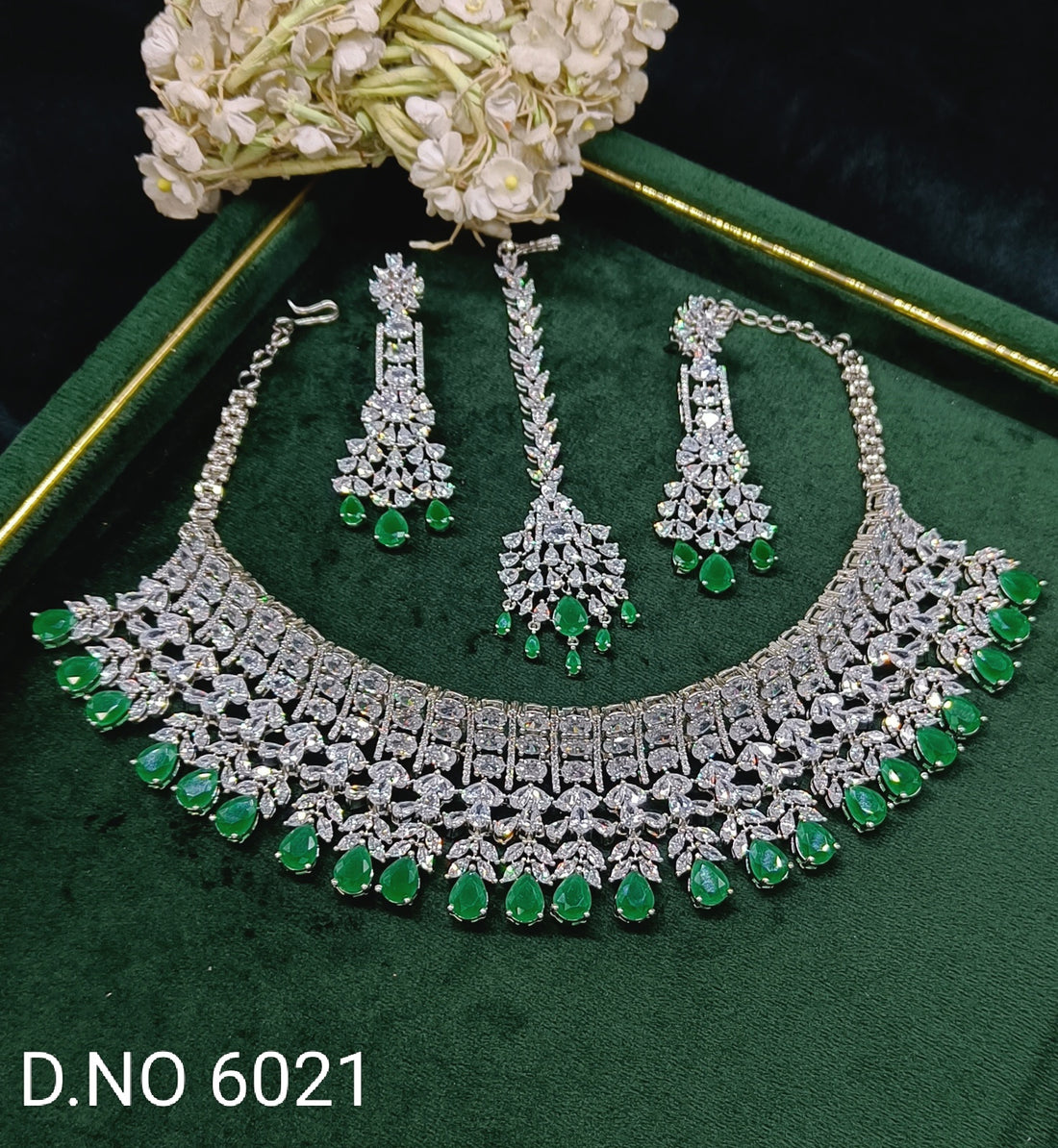American Diamond Necklace Rodium Sku 6021 C-6