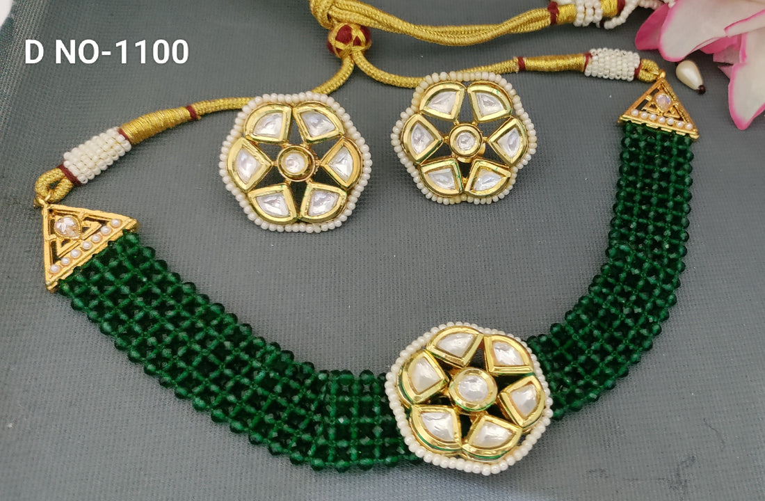 Golden Kundan Choker Necklace SKU-1100 sale H2