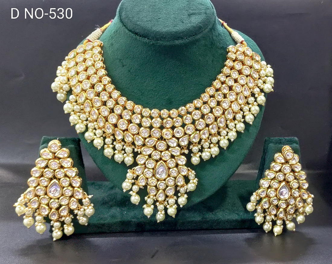 Golden Bridal Kundan Necklace SKU-530  H-2