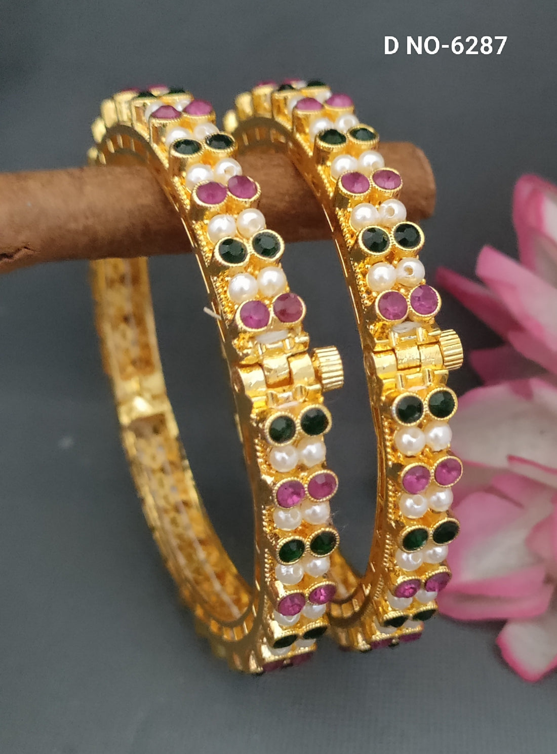 Golden Ruby Openable Pearl Bangle SKU 6287