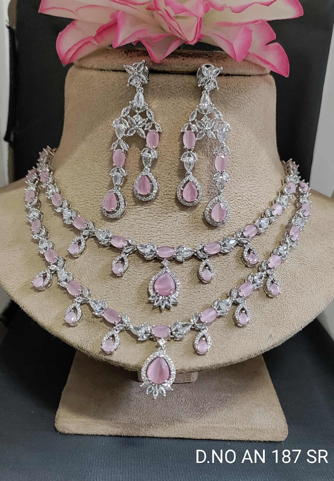 Cz Ad Rodium Necklace Set Sku AN 187 SR/C-7