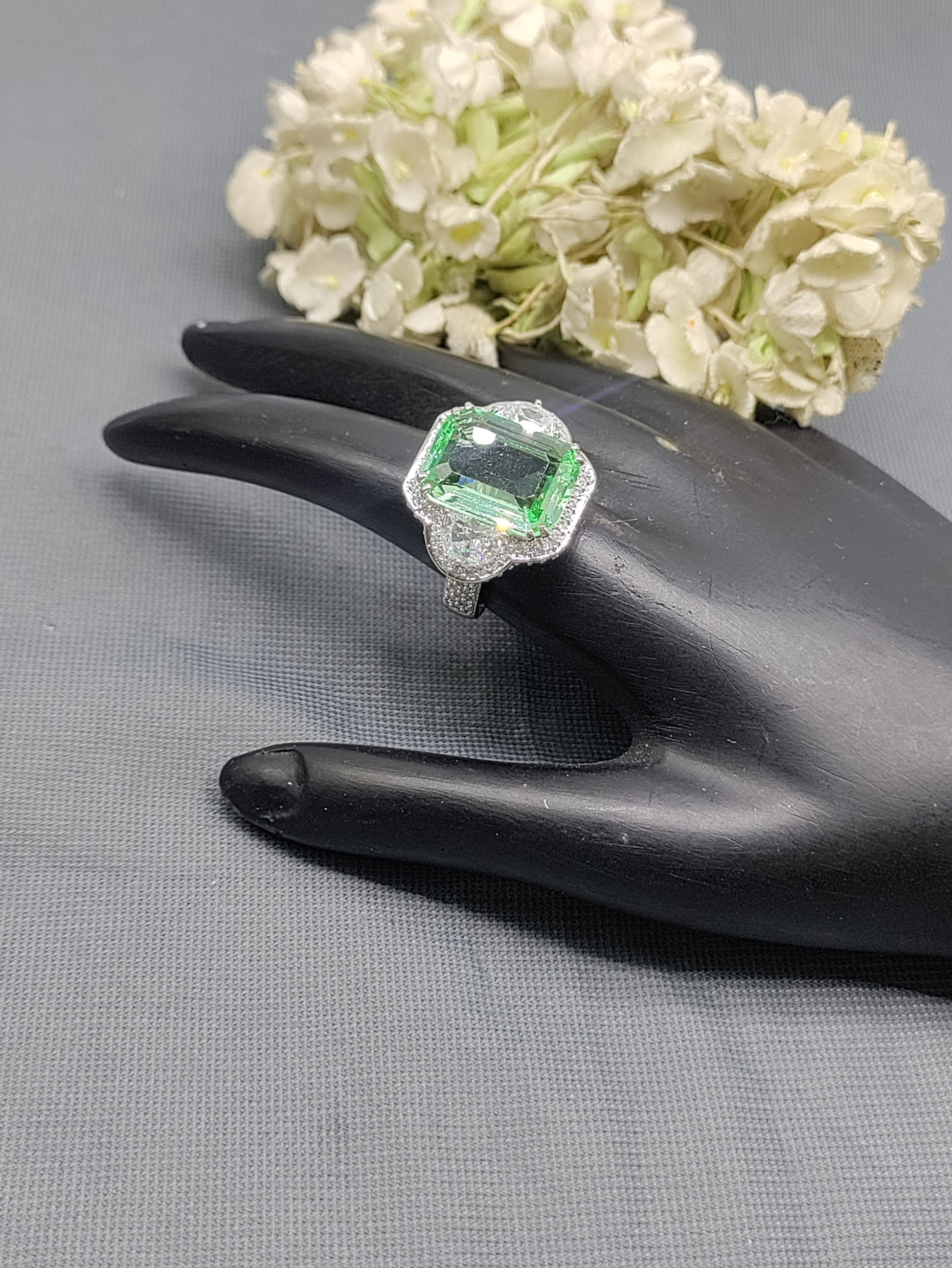 Rodium American Diamond Finger Ring Sku-5966 rchiecreation
