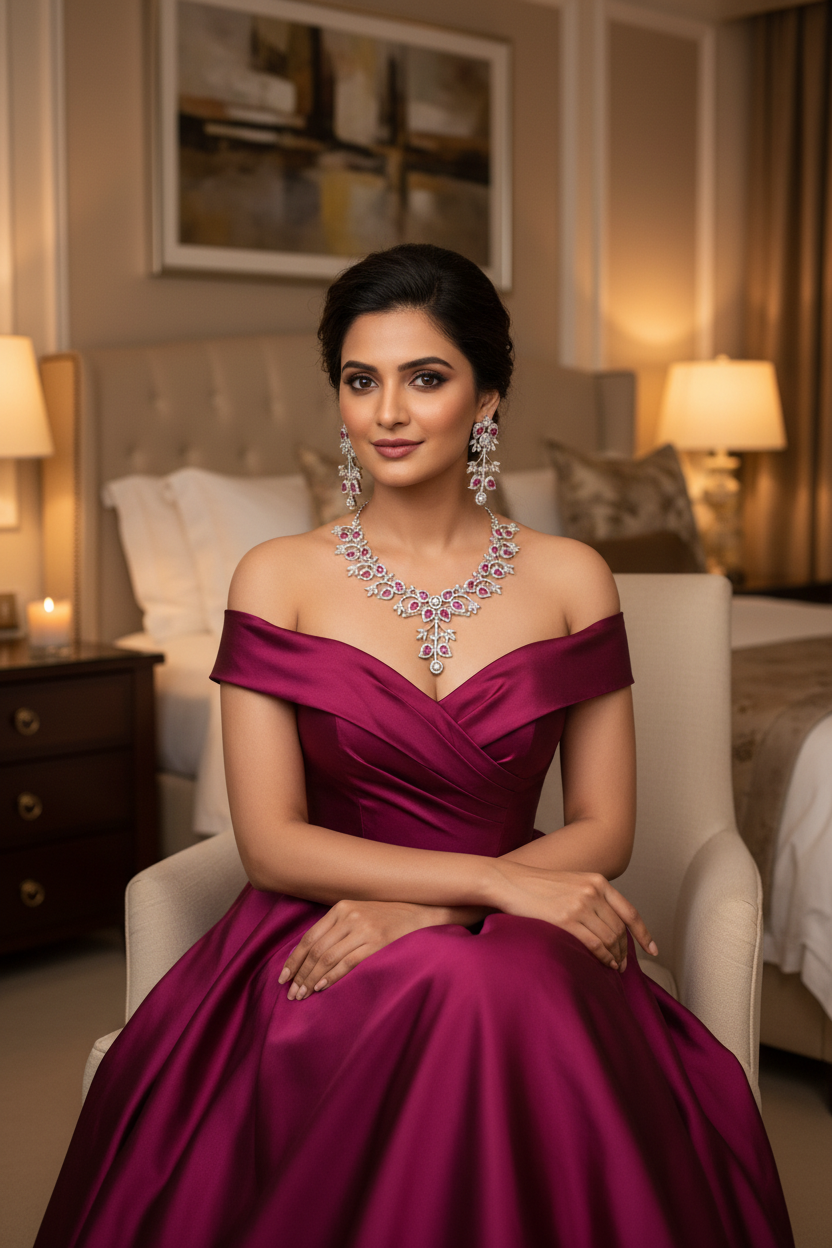 Cz Ad Rodium Necklace Set Sku AN 221 SR /C-6