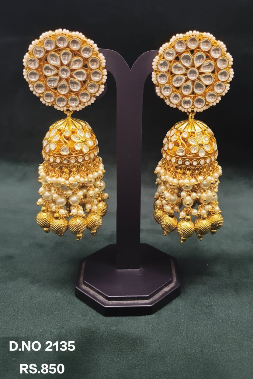 Long Jhumka Pachi kundan earring-2135 - rchiecreation