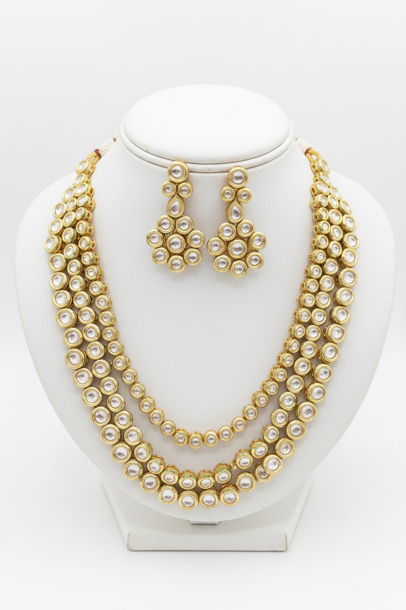 Golden Kundan Long Necklace Sale SKU-622  H-2