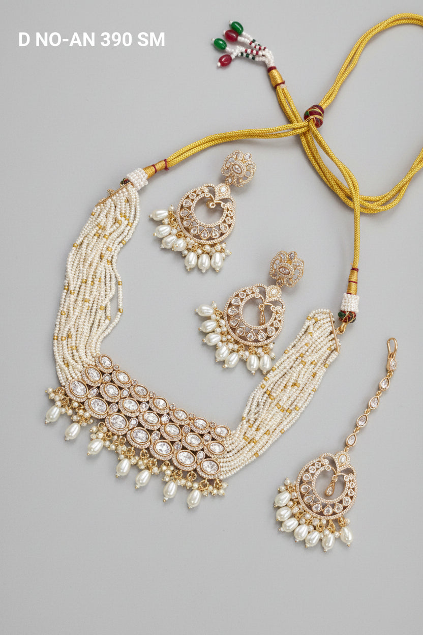 Golden Moissanite Kundan Choker Necklace SKU-AN 390 SM