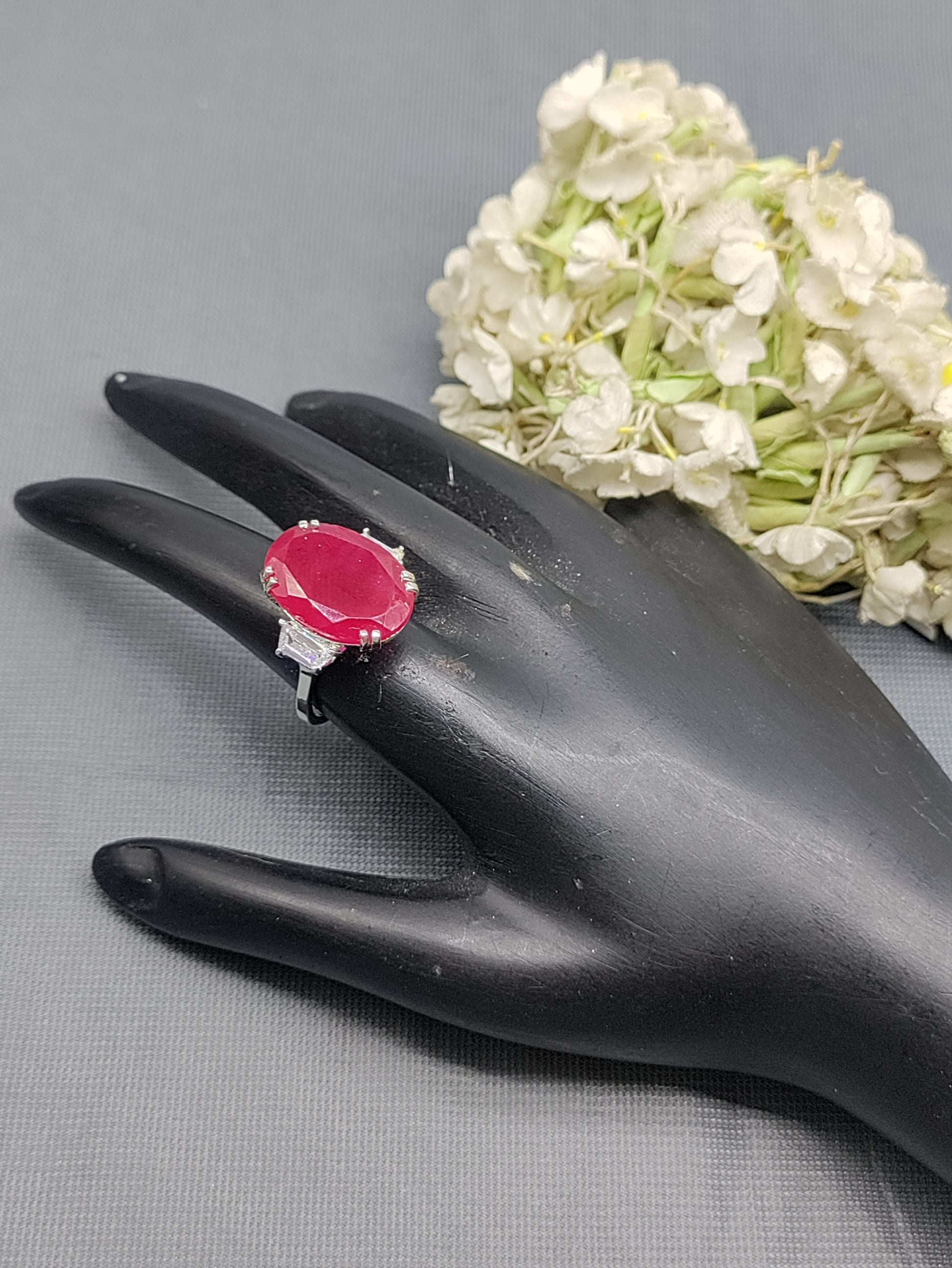Rodium American Diamond Finger Ring Sku-5965 rchiecreation