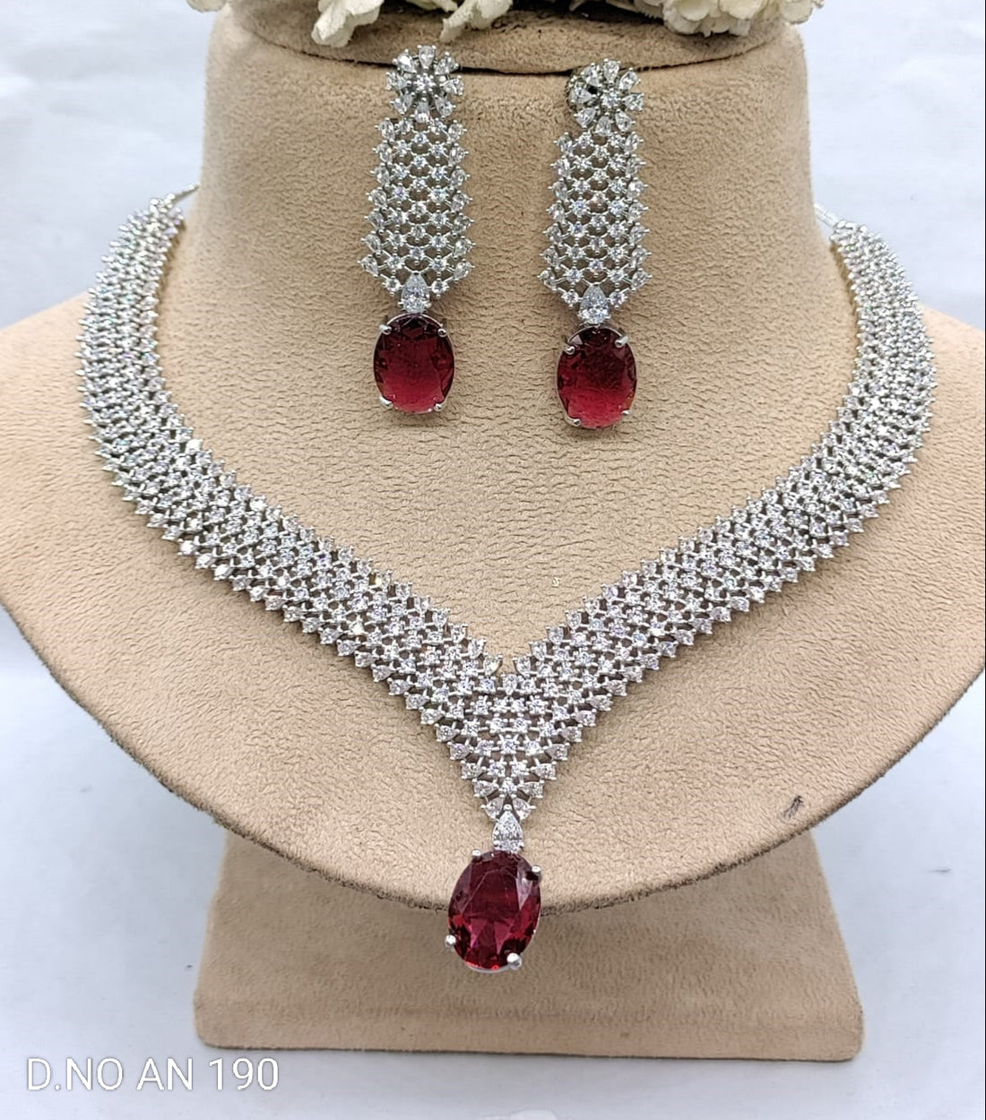 Celebrity Rodium American Diamond Necklace SKU- AN 190  C-7
