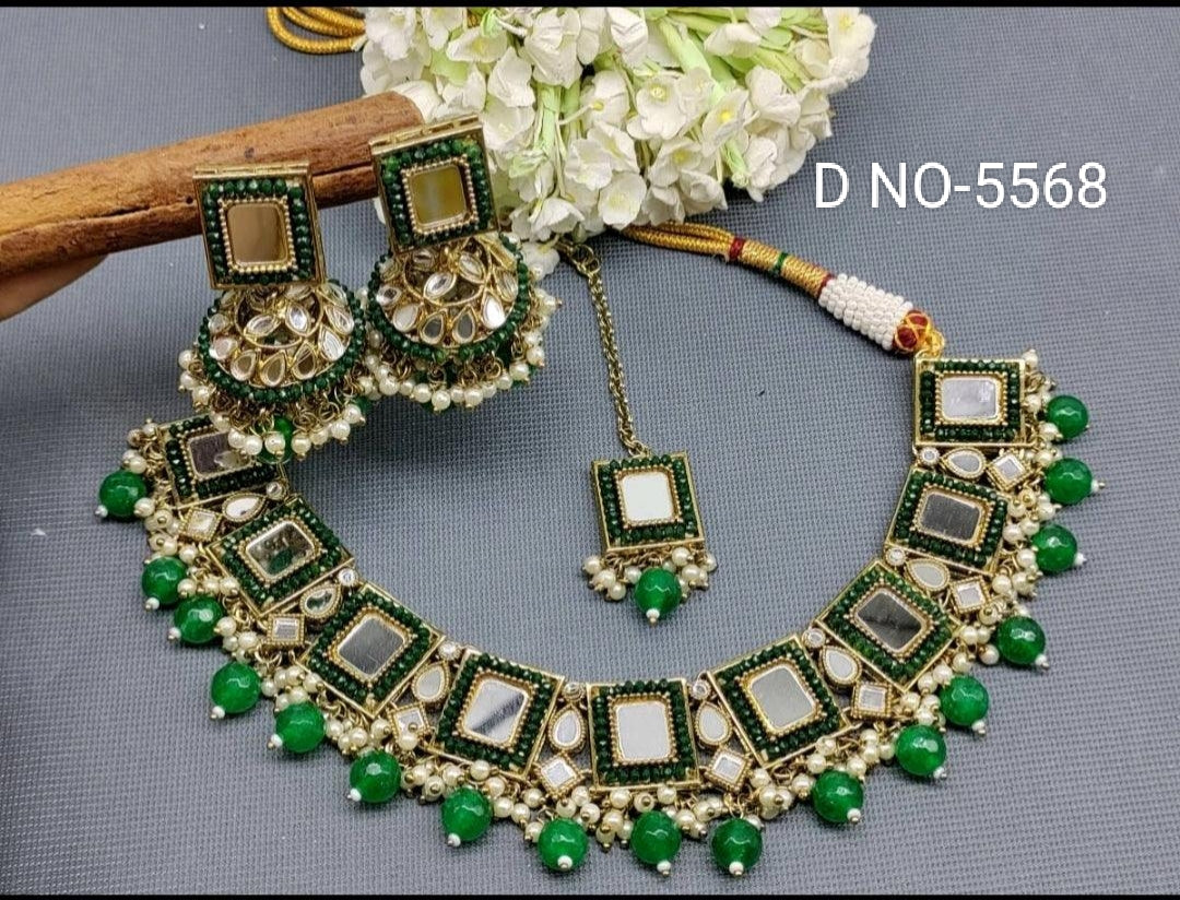 Mirror Kundan Necklace Mehndi Set Sku -5568 B-6
