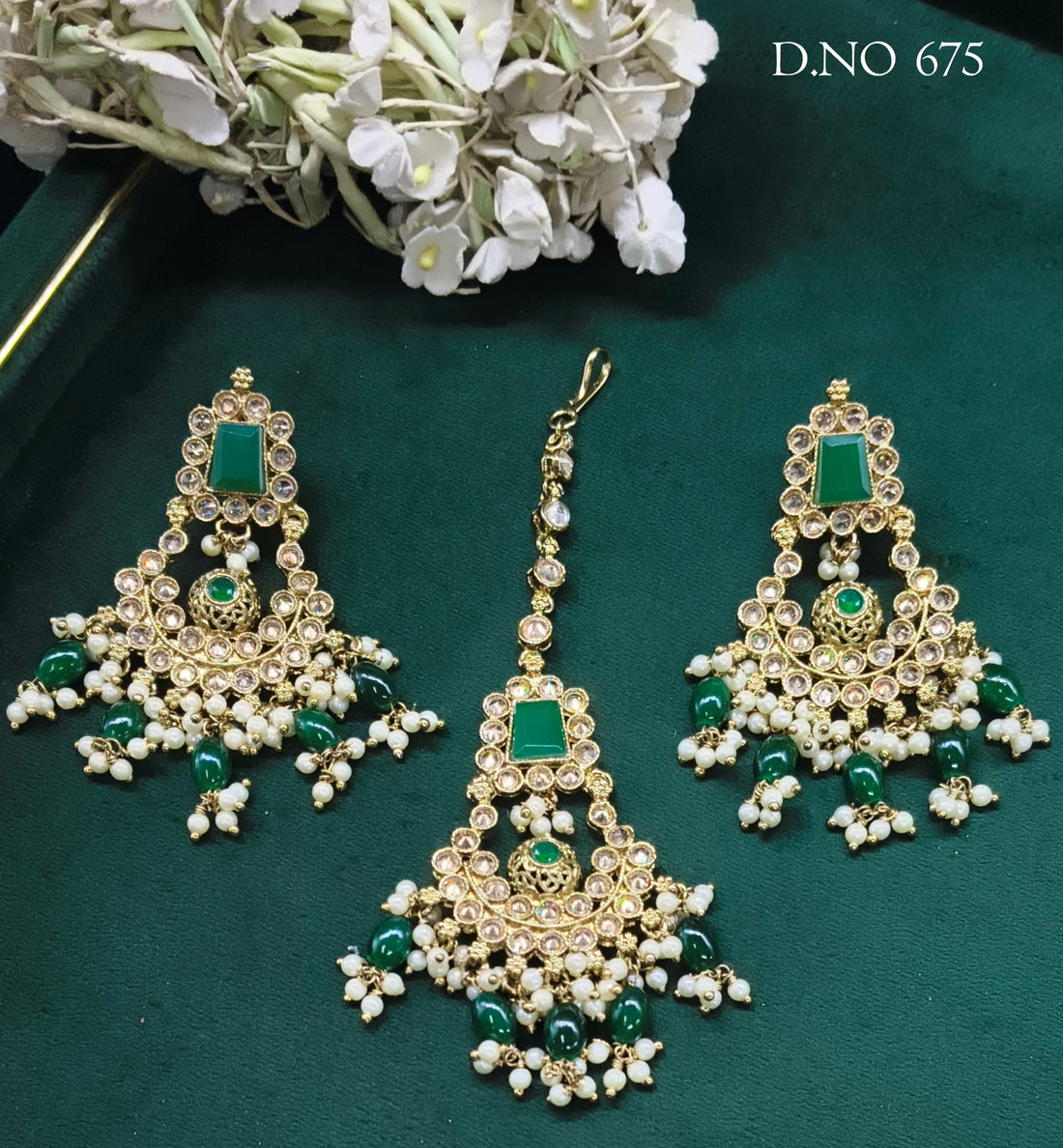 Polki Earring & Tica Mehndi Sku 675 A2