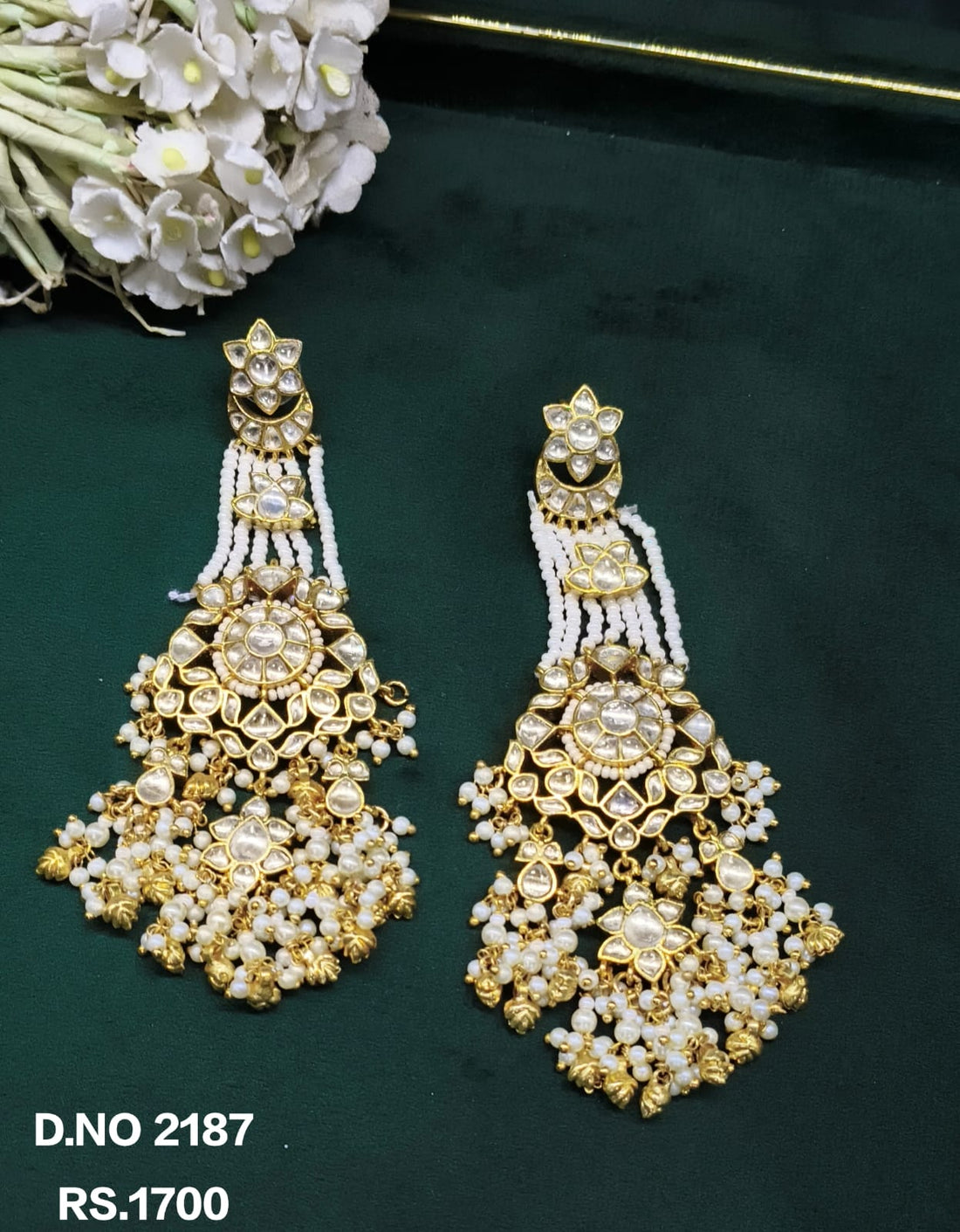 Golden Pachi kundan Earrings Sku 2187