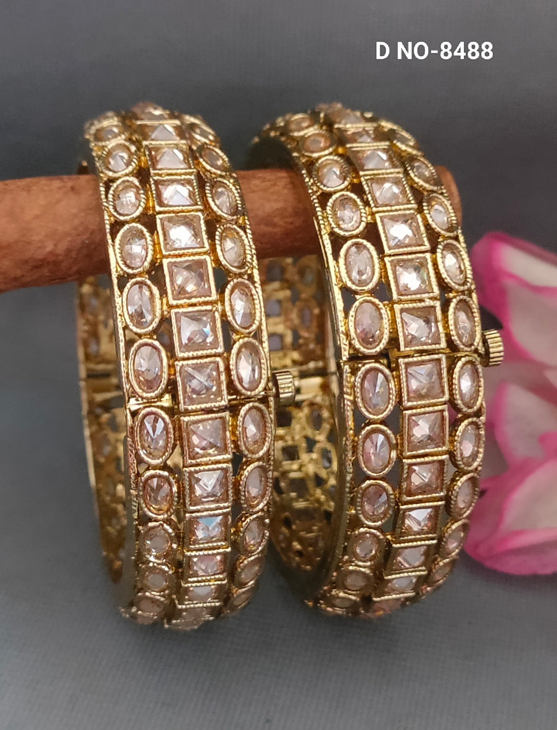 Mehandi Openable Polki Bangles Sku-8488