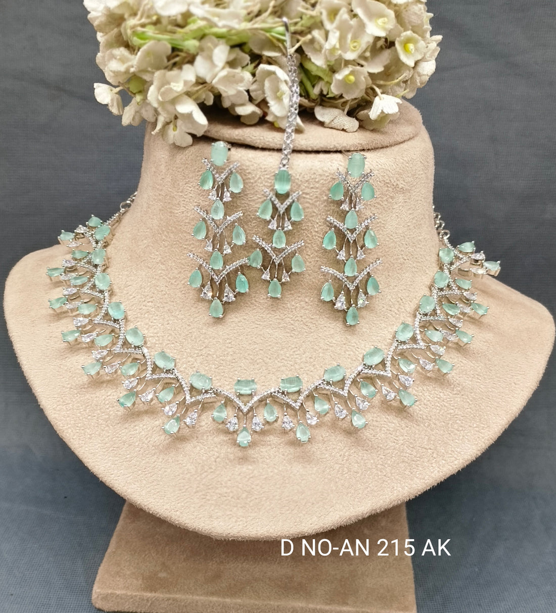 Cz Ad Rodium Necklace Set Sku AN 215 AK /C-6