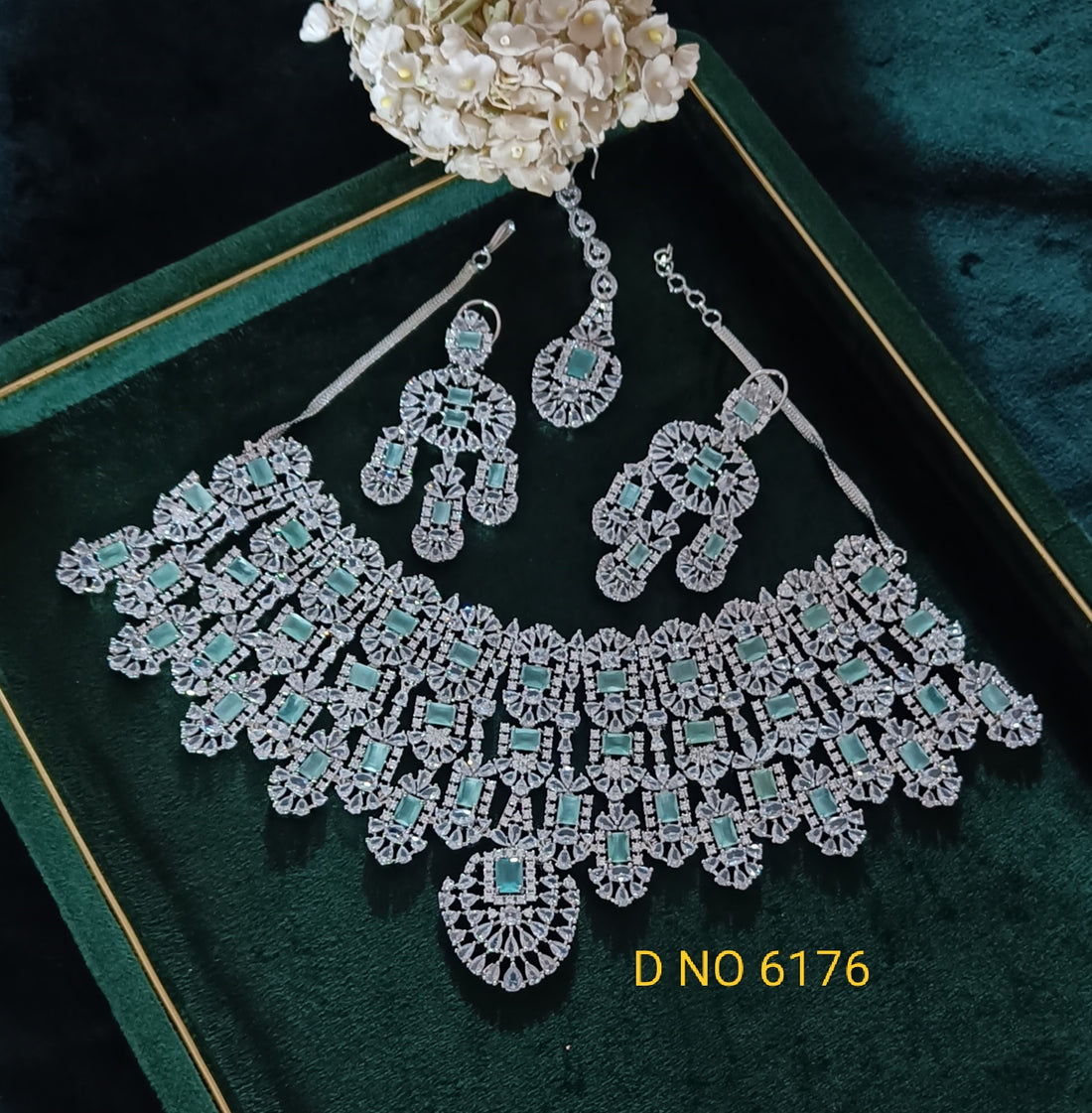Celebrity Bridal Diamond Necklace Rodium Sku-6176 C-7