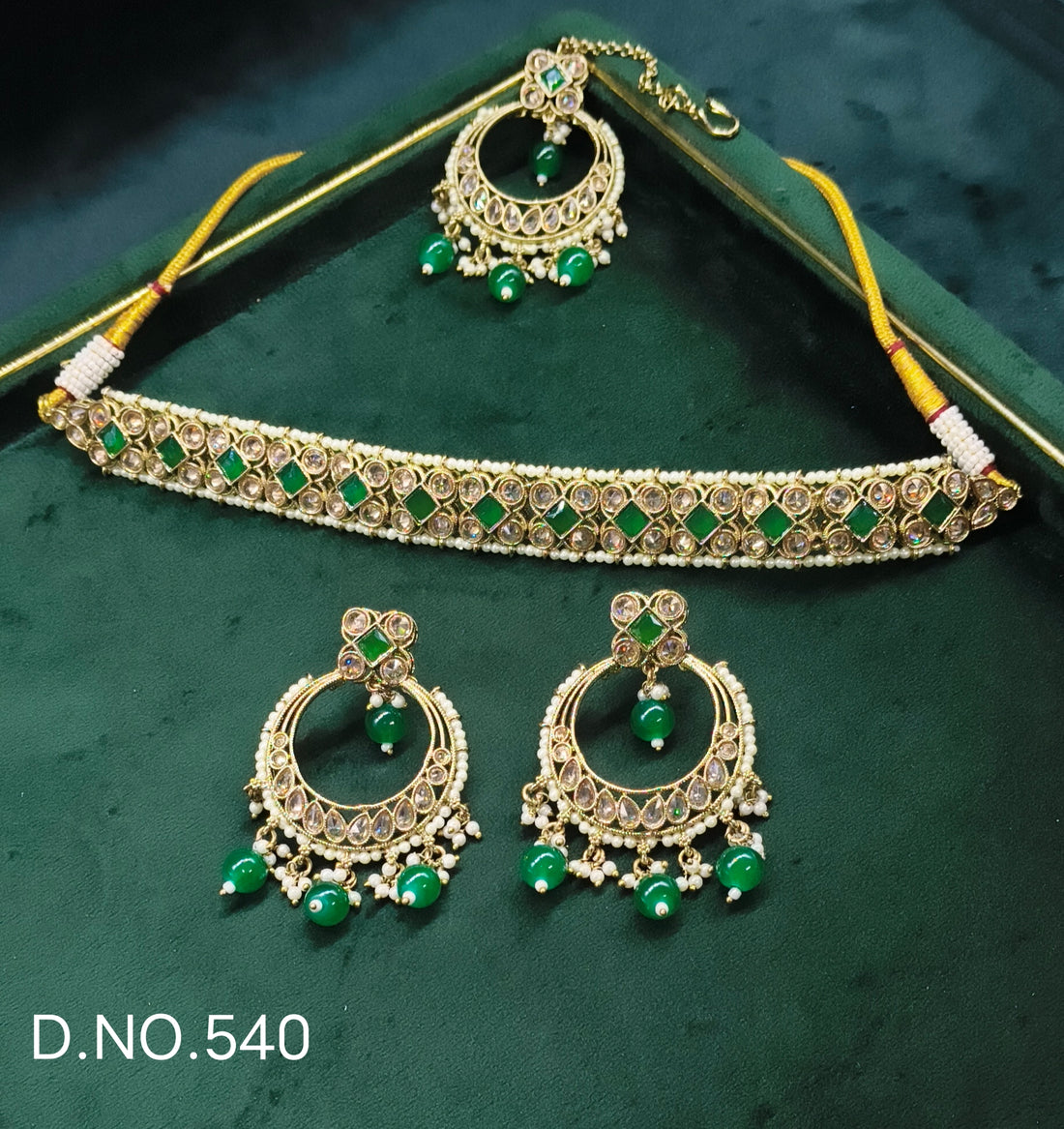 Mehandi Polki Necklace Set Sku 540 B-6