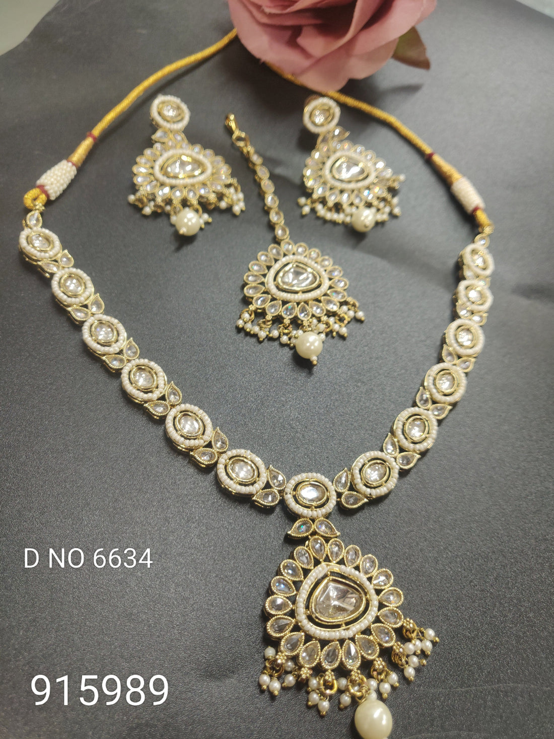 Mehandi Polki Moissanite Necklace Set SKU-6637 rchiecreation