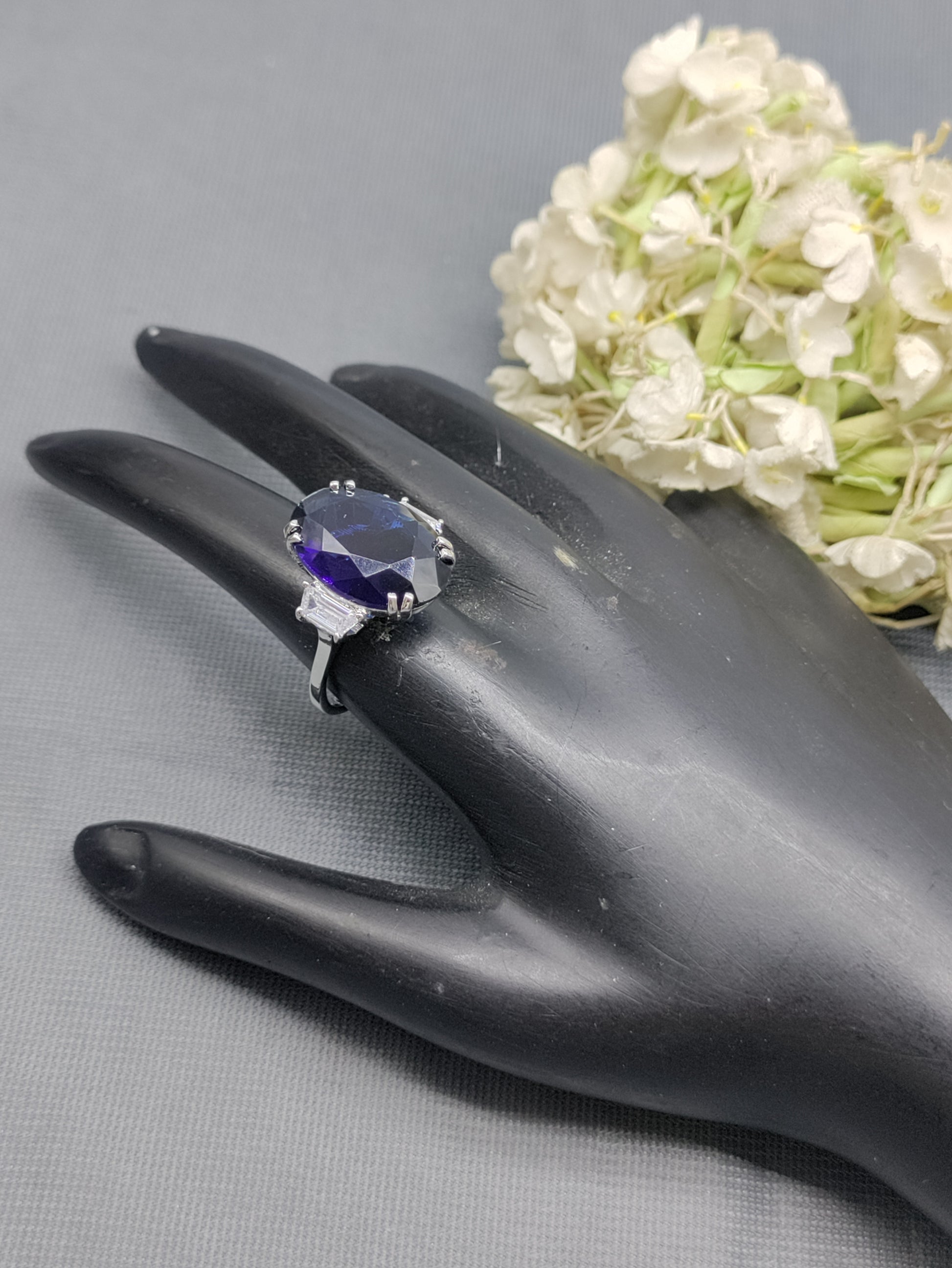 Rodium American Diamond Finger Ring Sku-5965 rchiecreation